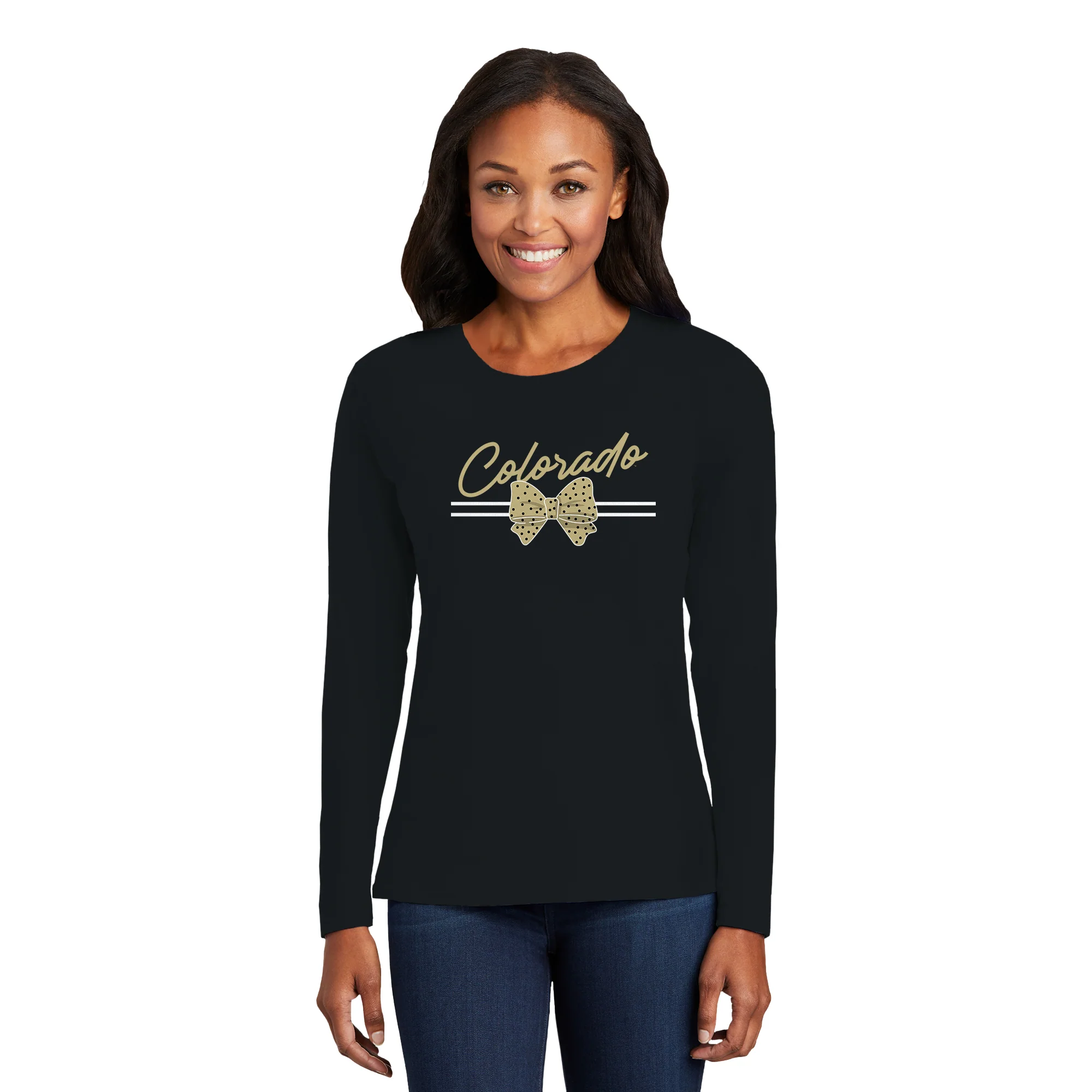 Colorado Bow Script Womens Long Sleeve - Black - Image 3