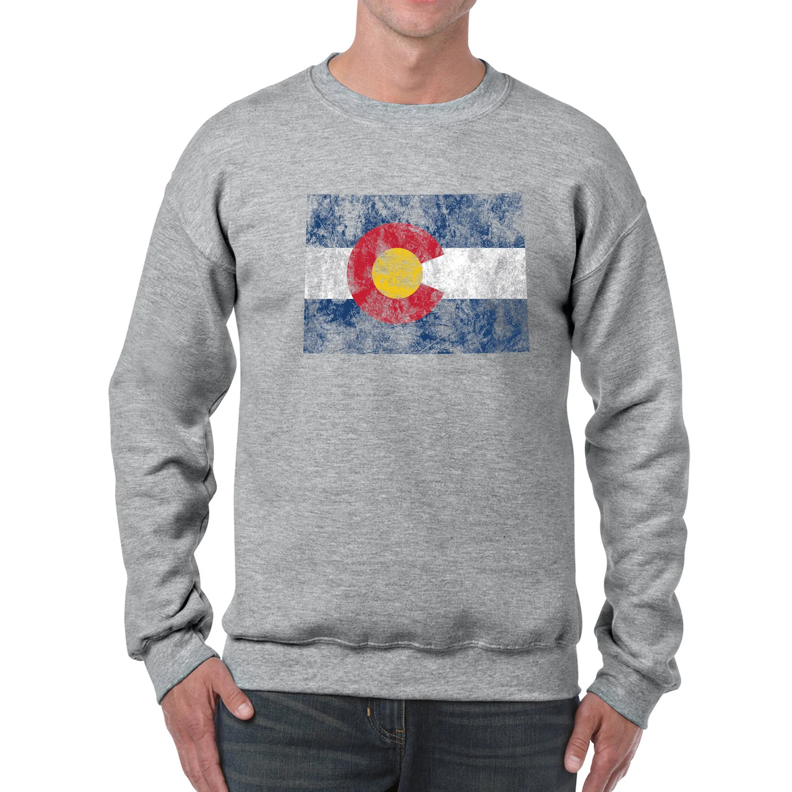 Colorado Distressed State Flag Outline Crewneck Sweatshirt - Sport Grey - Image 3