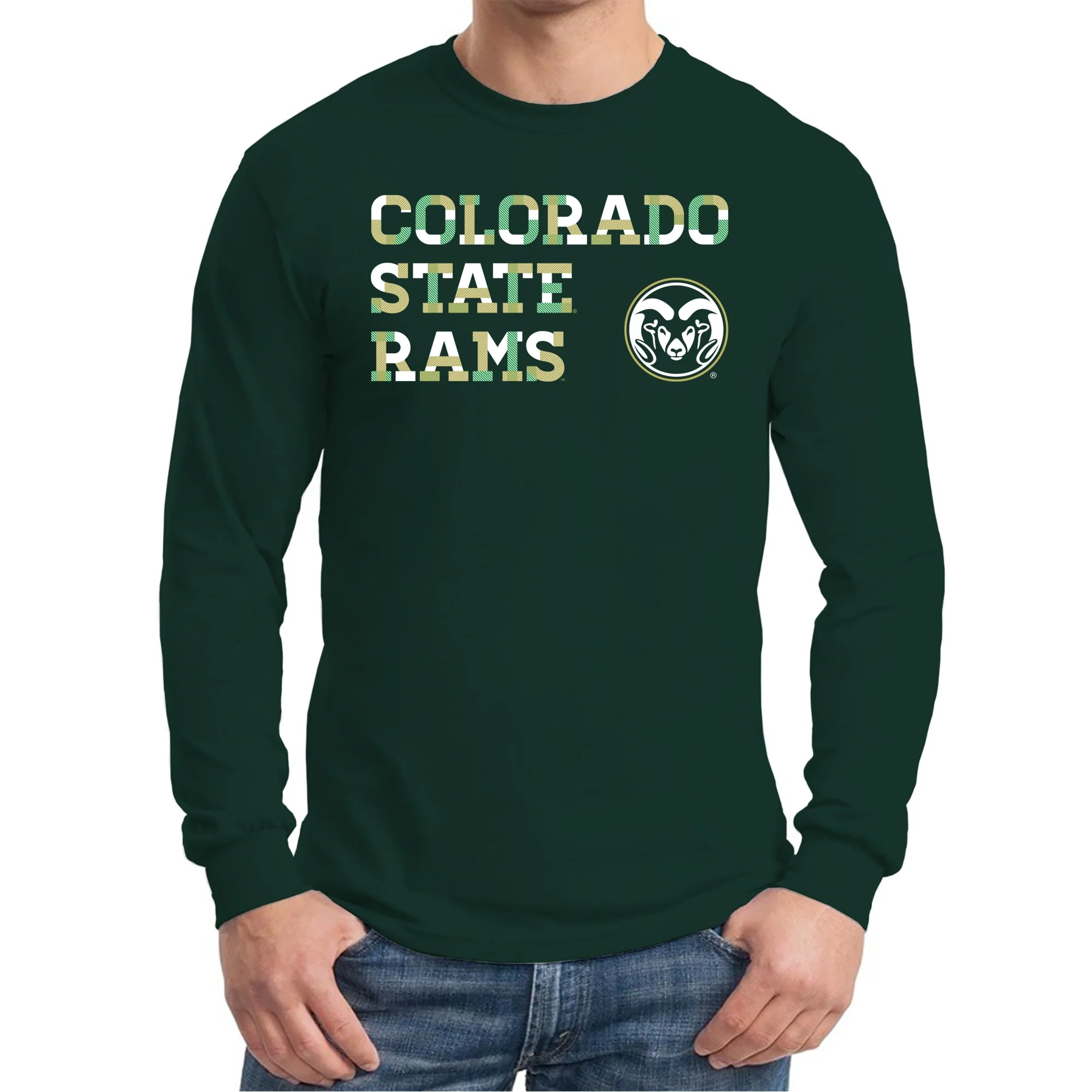 Colorado State University Rams Patchwork Cotton Long Sleeve T Shirt - Forest - Image 3