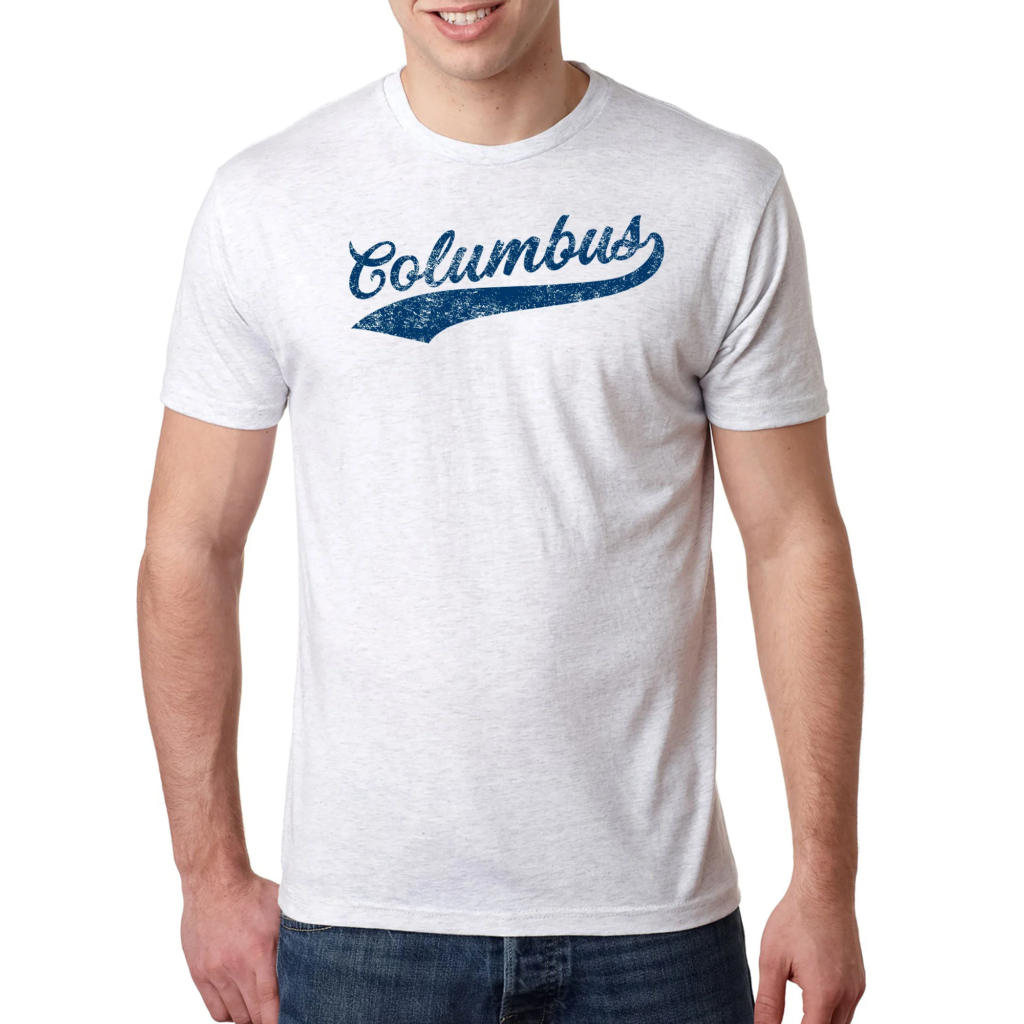 Columbus Baseball Script Triblend T-Shirt - Heather White - Image 4