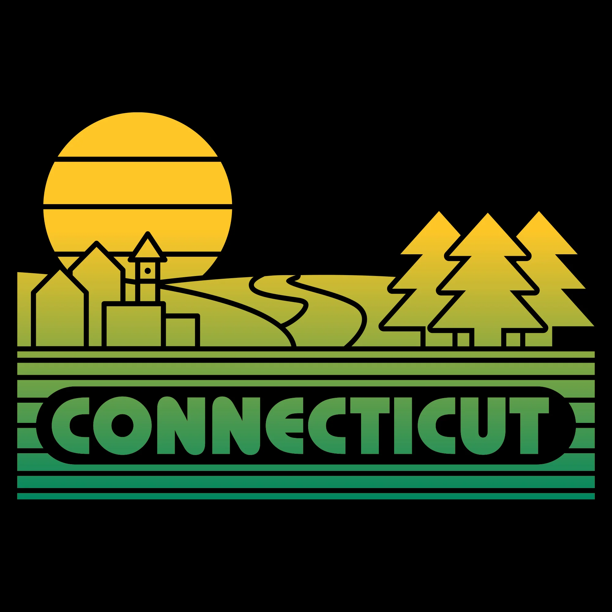 Connecticut Groovy Sunset T-Shirt - Black - Image 2