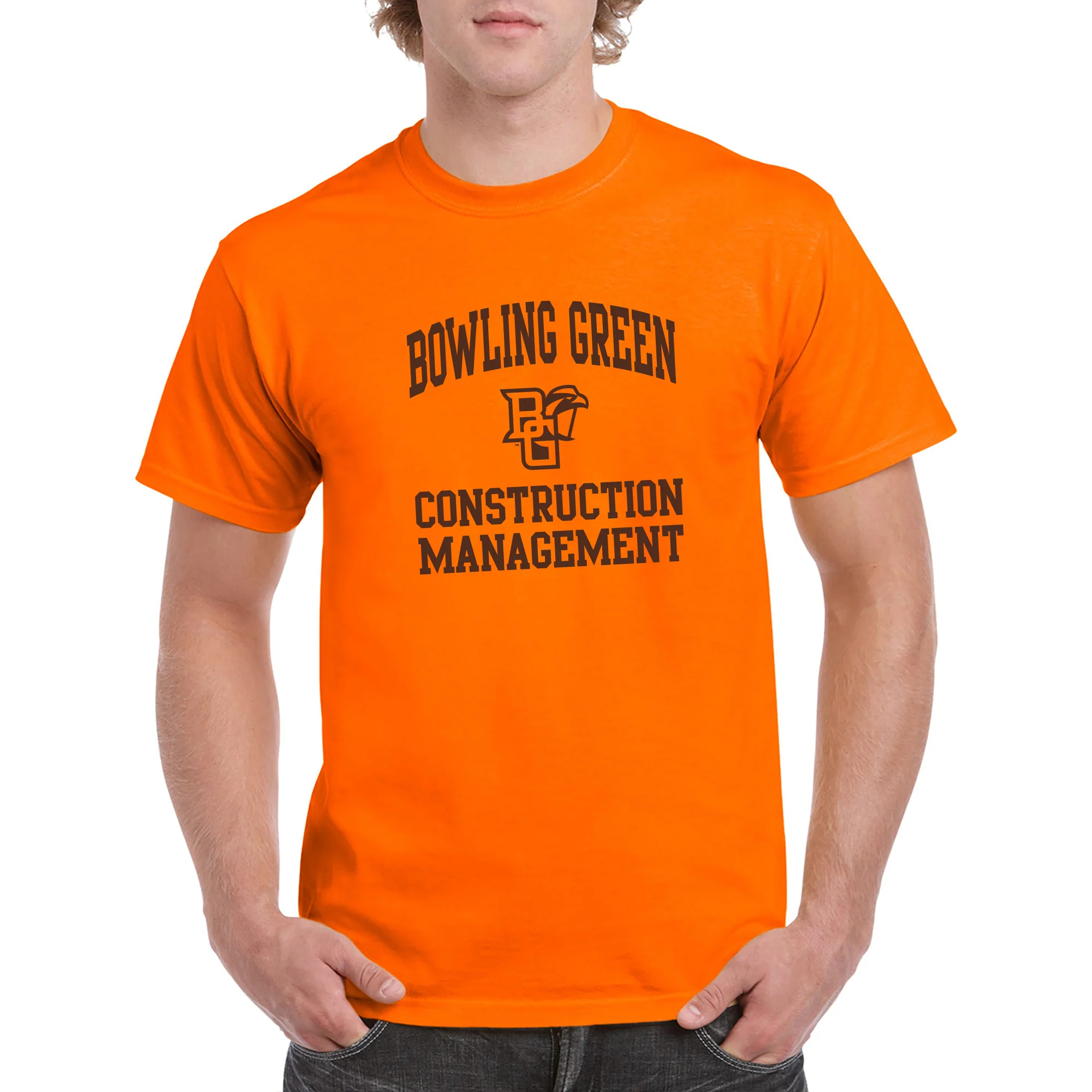 Bowling Green State University Falcons Arch Logo Construction Management Basic Cotton Short Sleeve T Shirt - Orange - Image 4