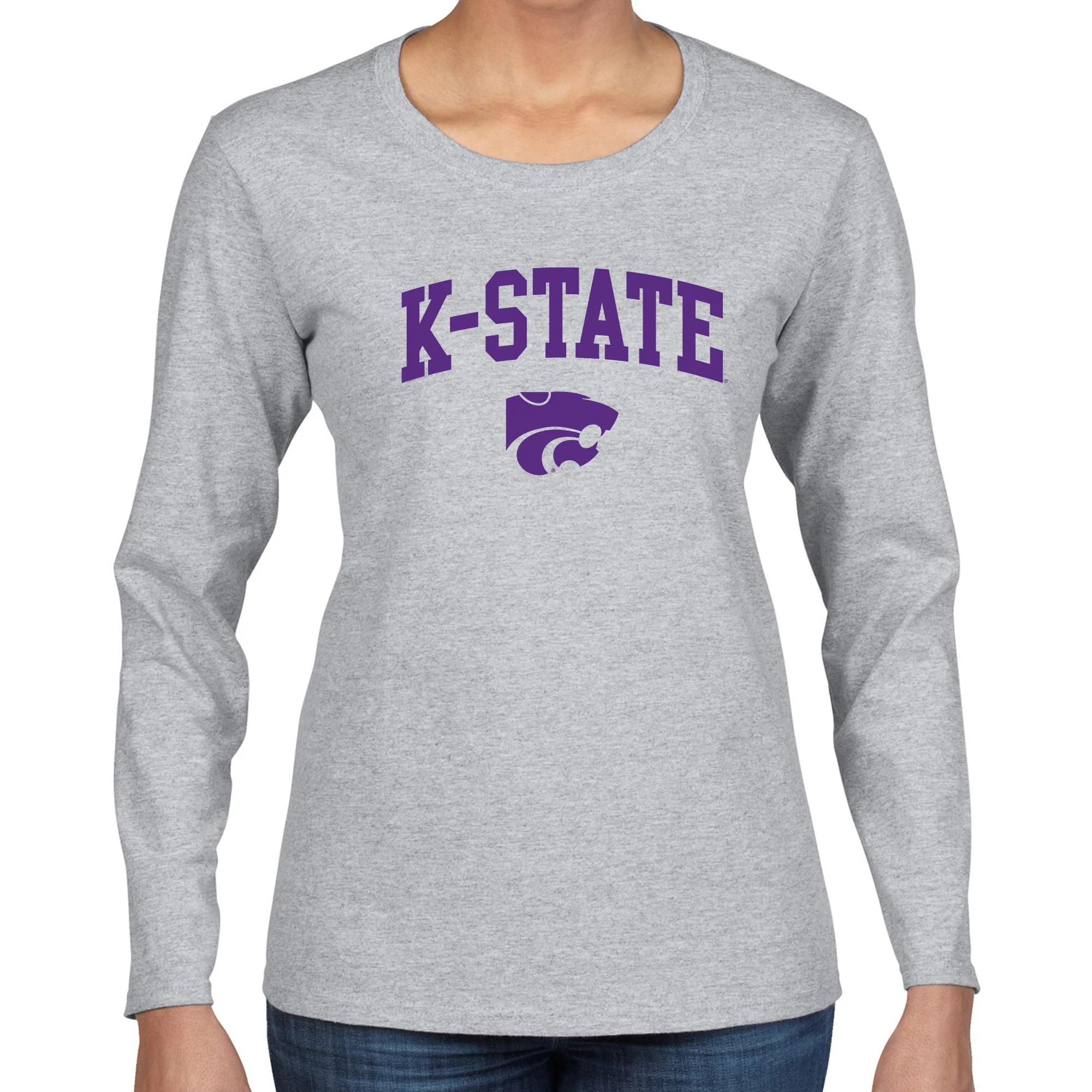 Kansas State University Wildcats Arch Logo Cotton Womens Long Sleeve T-Shirt - Sport Grey - Image 3