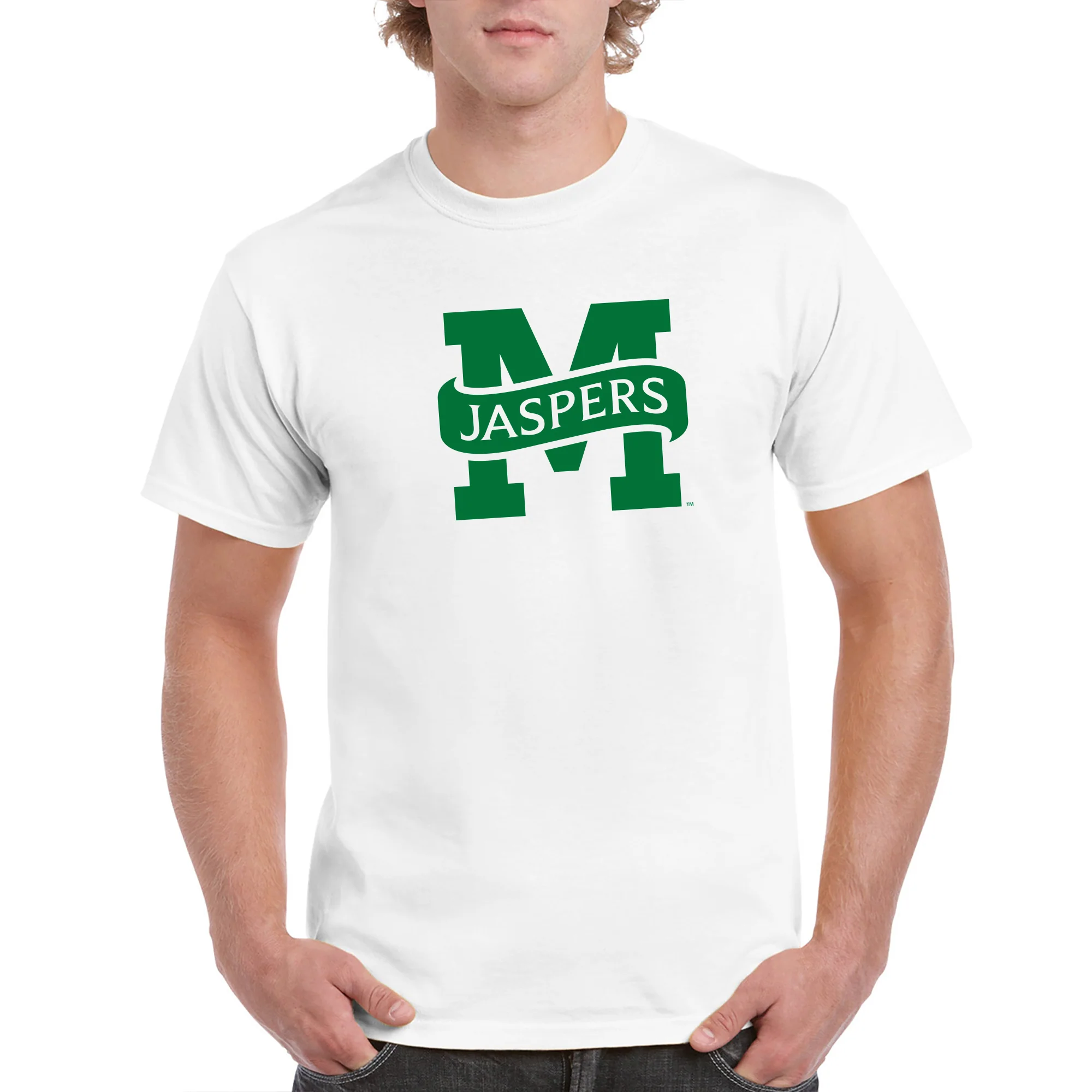 Manhattan College Jaspers Primary Logo Short Sleeve T Shirt - White - Image 3
