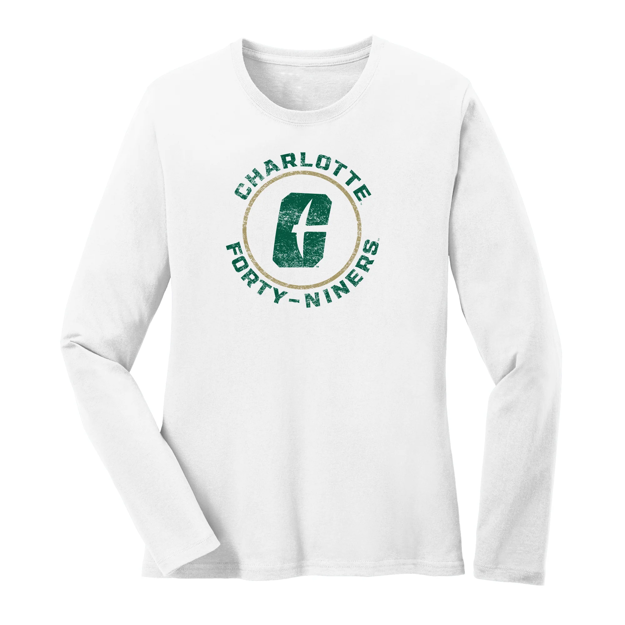 UNC Charlotte Forty-Niners Distressed Circle Logo Women's Long Sleeve T Shirt - White