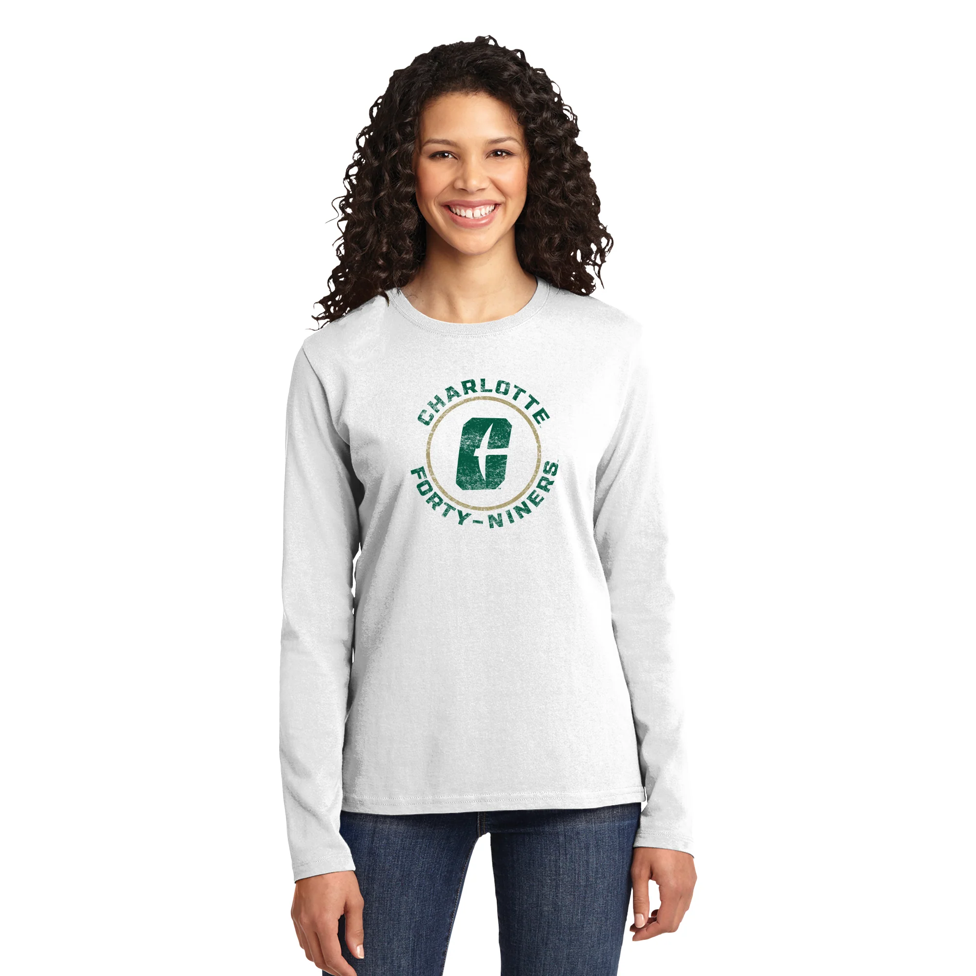 UNC Charlotte Forty-Niners Distressed Circle Logo Women's Long Sleeve T Shirt - White - Image 4