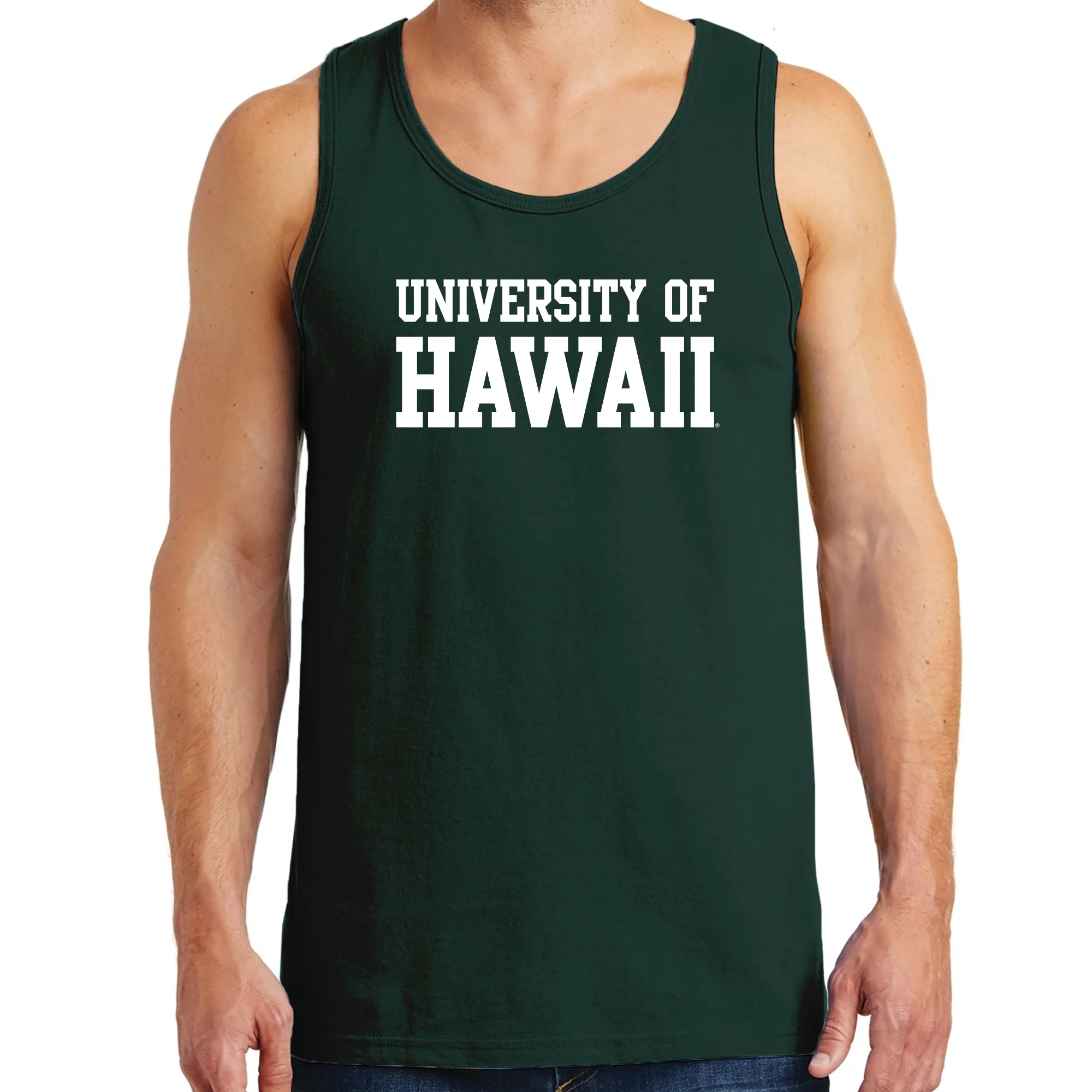 University of Hawaii Rainbow Warriors Basic Block Cotton Tank Top - Forest - Image 3