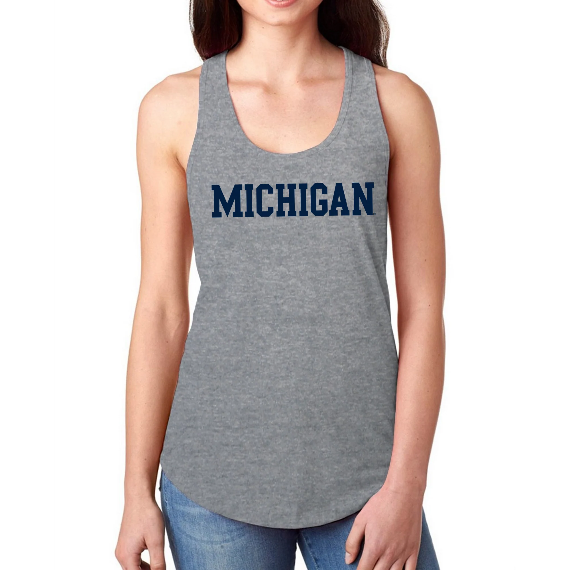 University of Michigan Wolverine's Basic Block Womens Racerback Tank - Heather Grey - Image 3