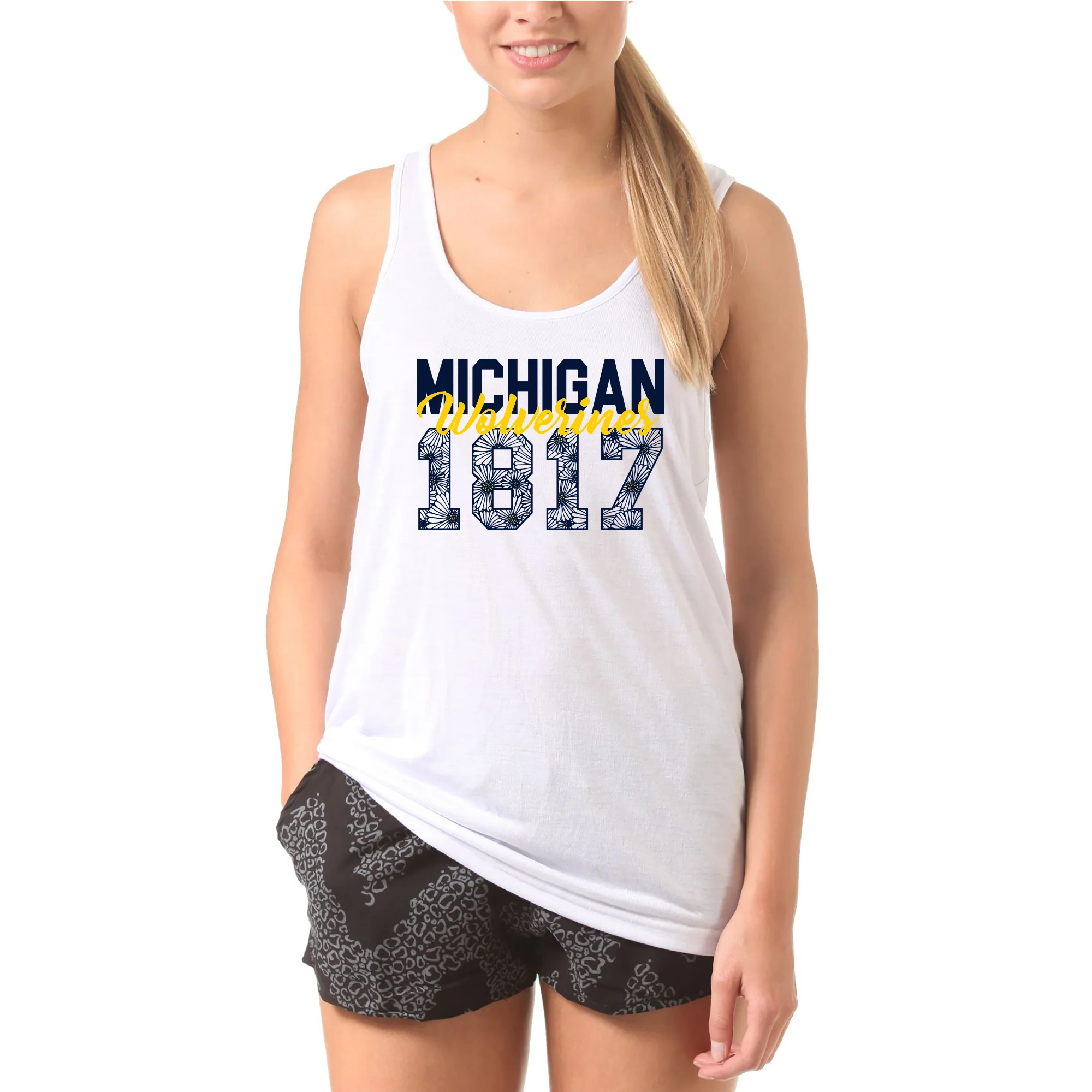 University of Michigan Wolverines Flower Power Tank Top - White - Image 3