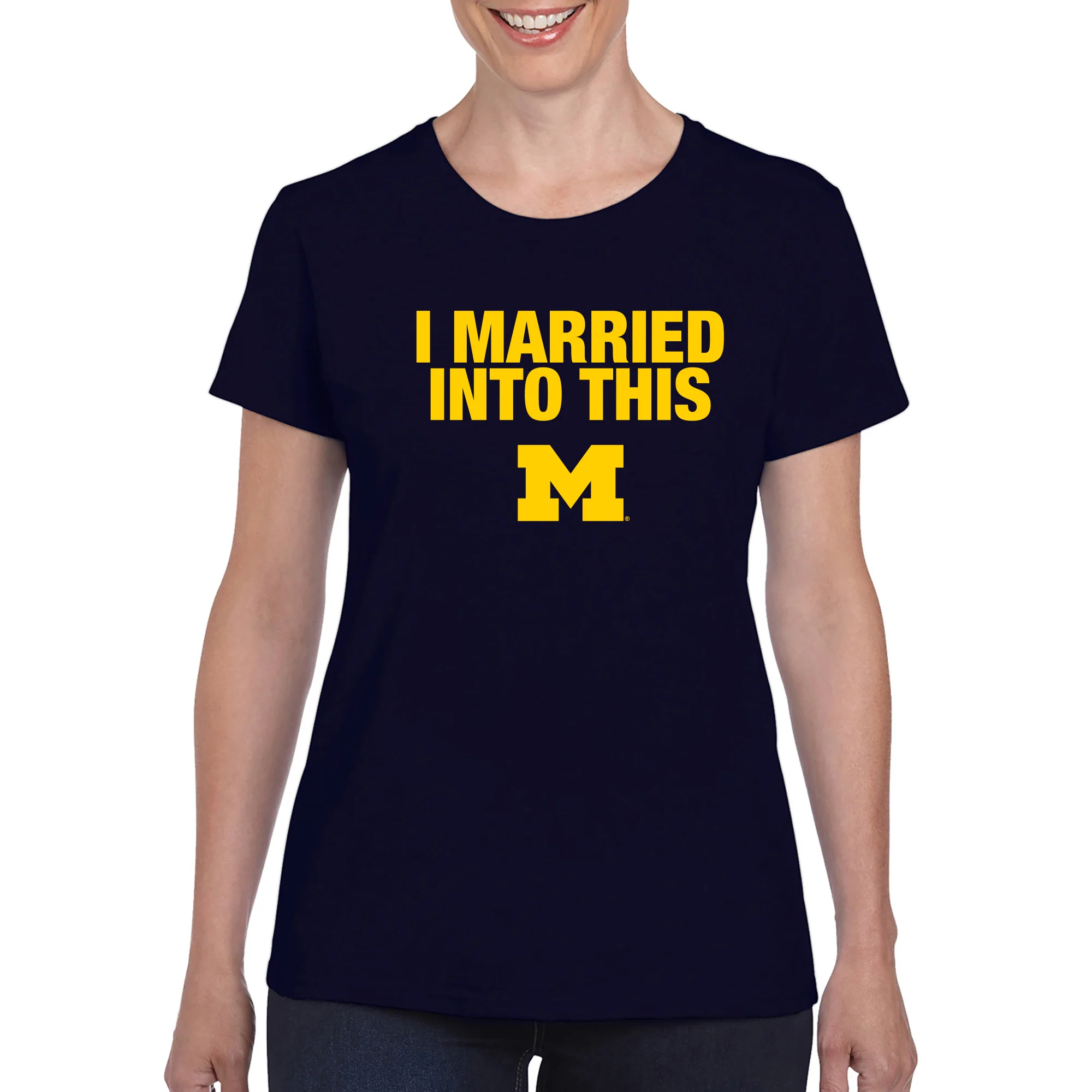 University of Michigan Wolverines I Married Into This Women's Short Sleeve T-Shirt - Navy - Image 3