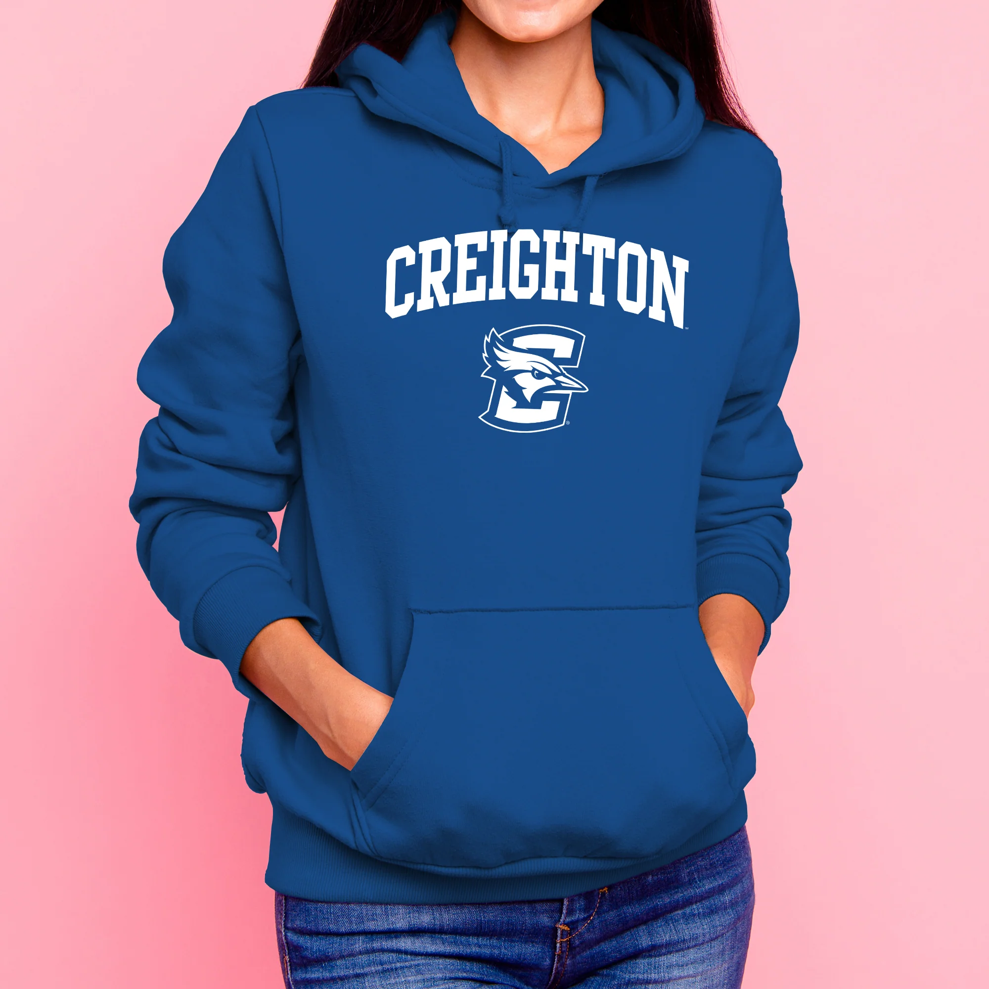 Creighton University Bluejays Arch Logo Heavy Blend Hoodie - Royal - Image 4