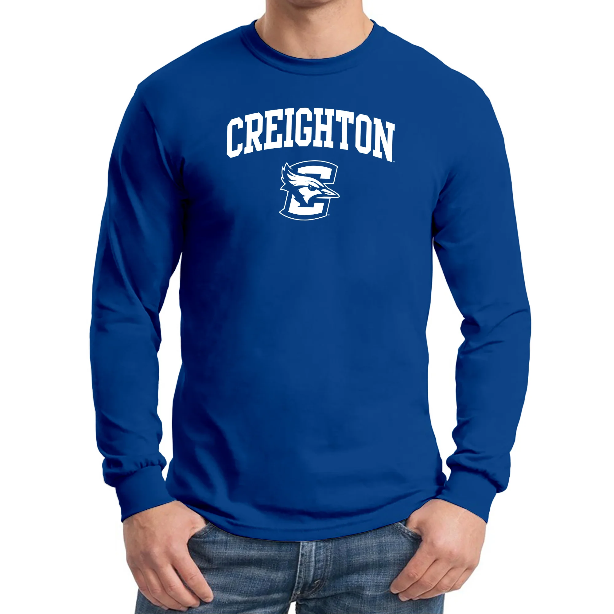 Creighton University Bluejays Arch Logo Long Sleeve T Shirt - Royal - Image 3