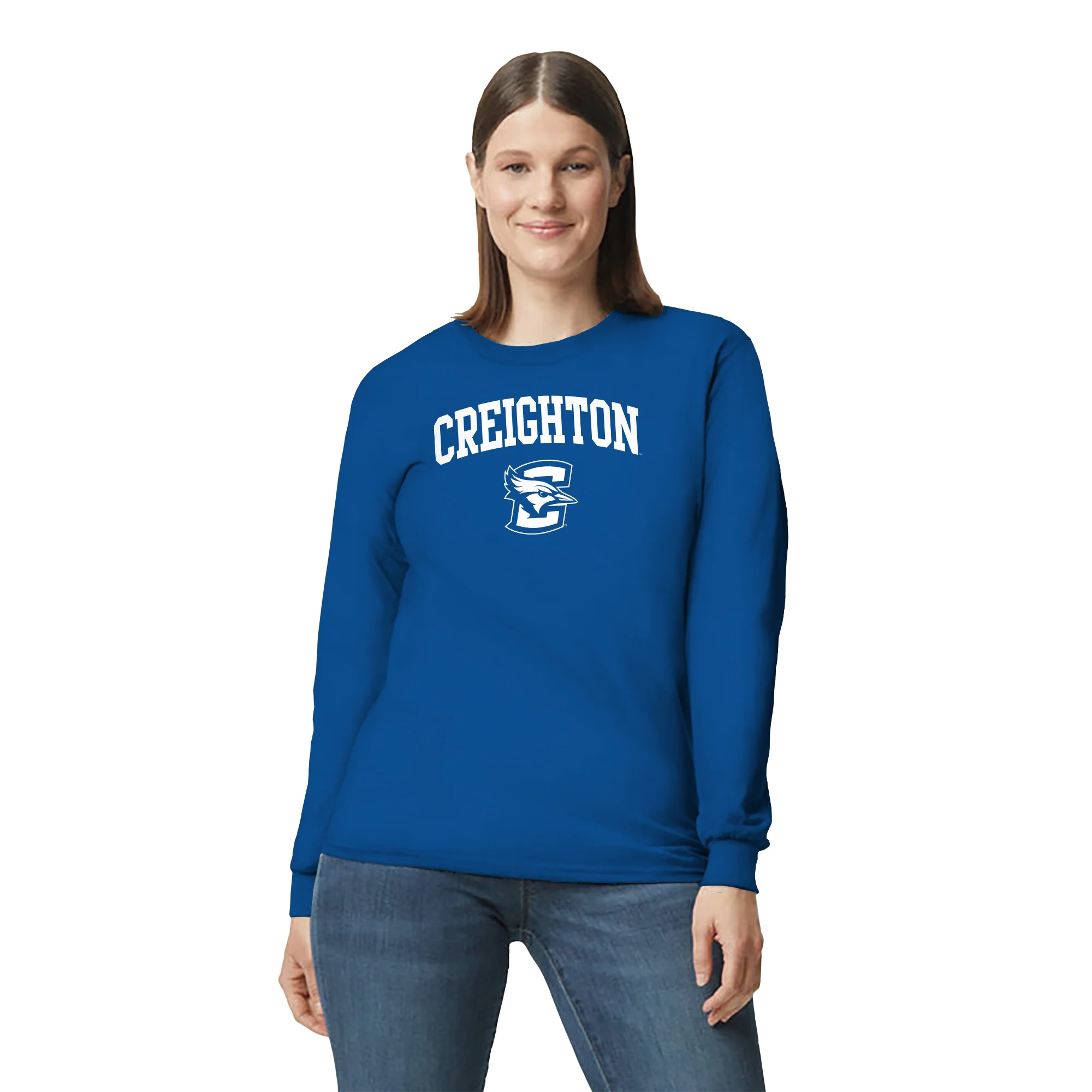 Creighton University Bluejays Arch Logo Long Sleeve T Shirt - Royal - Image 4