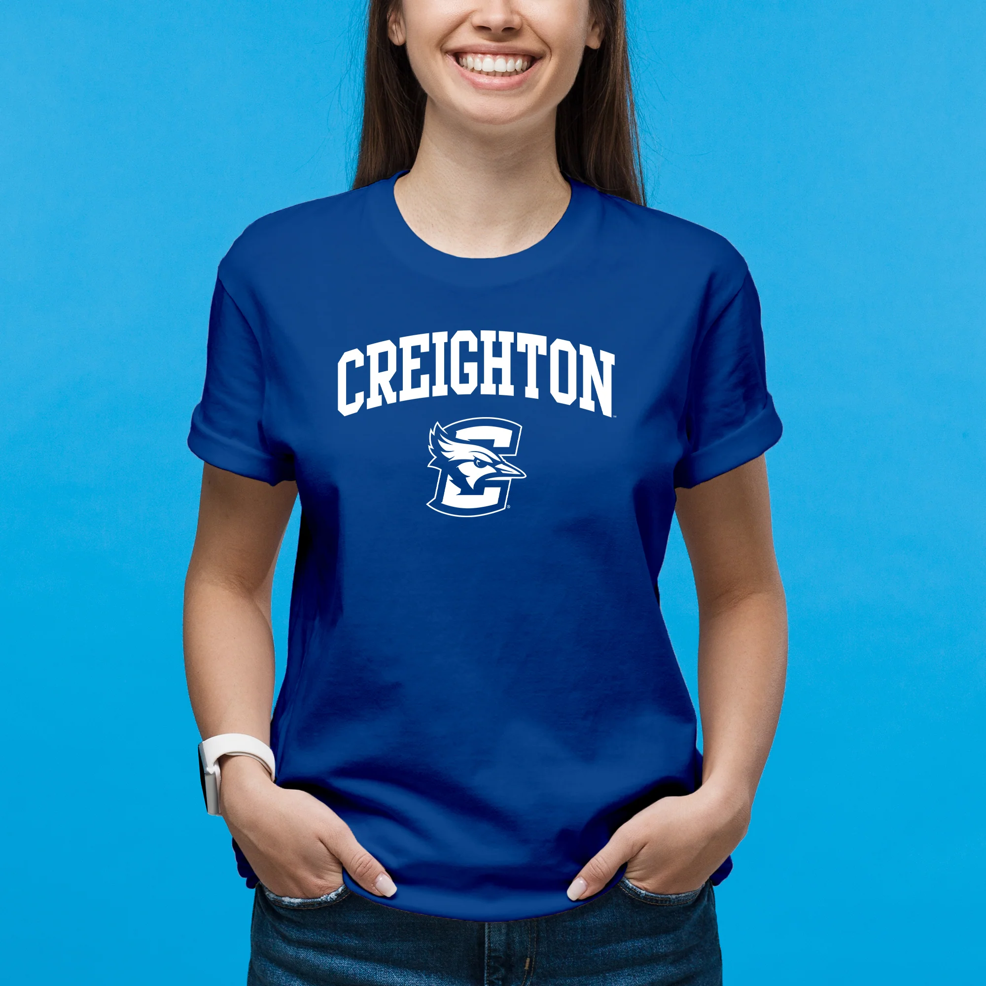 Creighton University Bluejays Arch Logo Short Sleeve T Shirt - Royal - Image 4