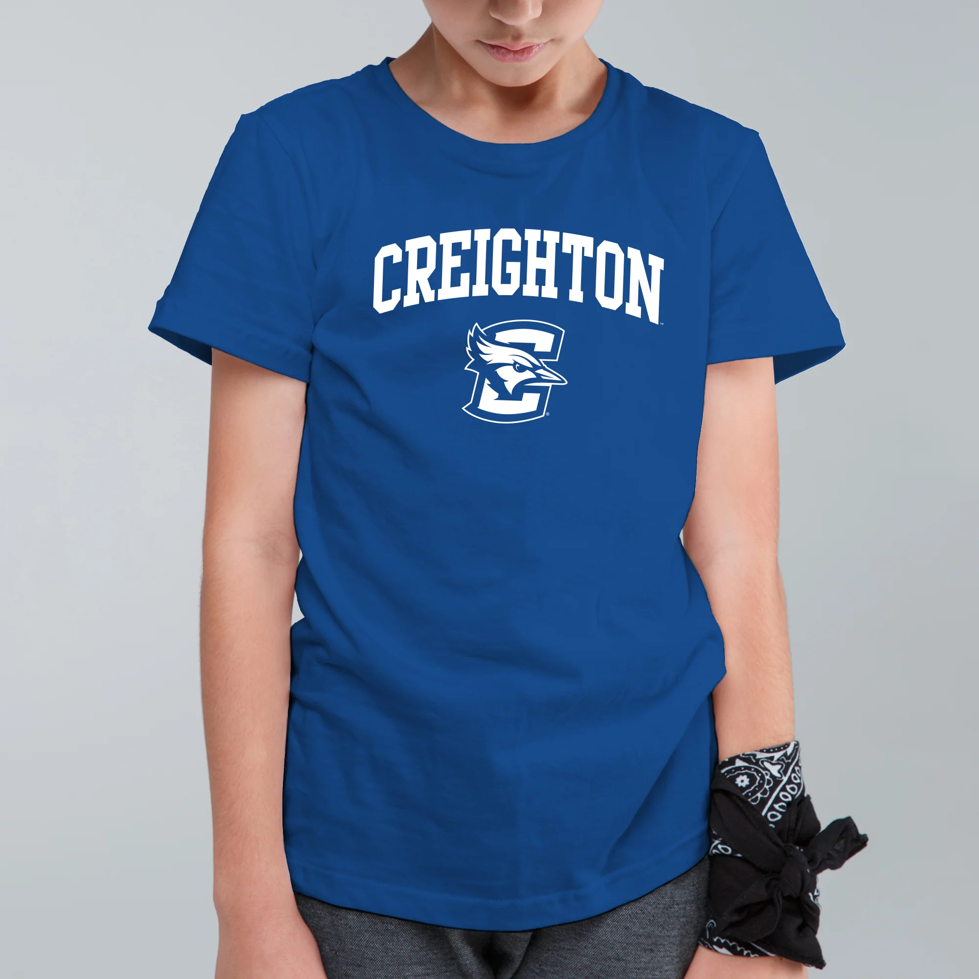 Creighton University Bluejays Arch Logo Youth Short Sleeve T Shirt - Royal - Image 3