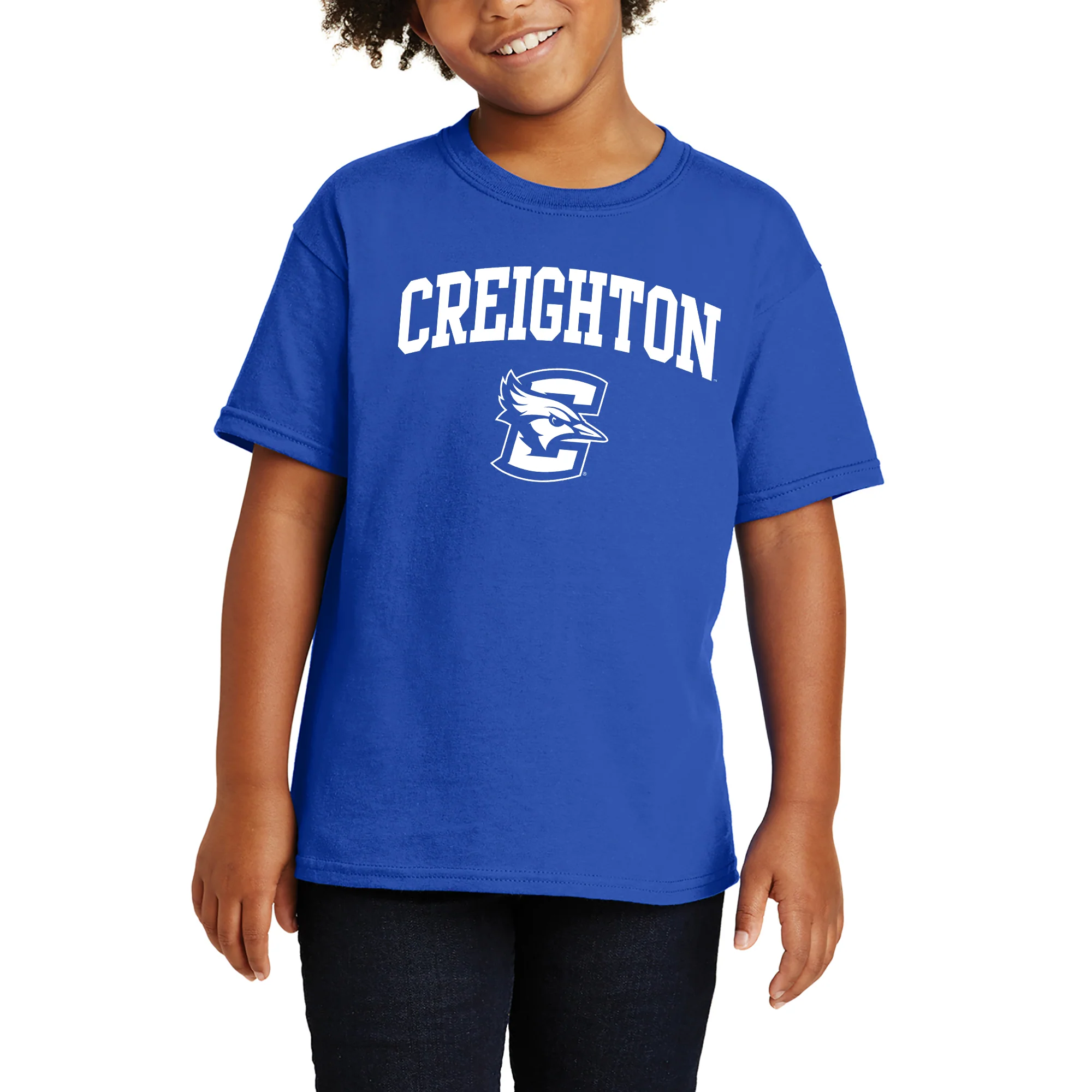 Creighton University Bluejays Arch Logo Youth Short Sleeve T Shirt - Royal - Image 4