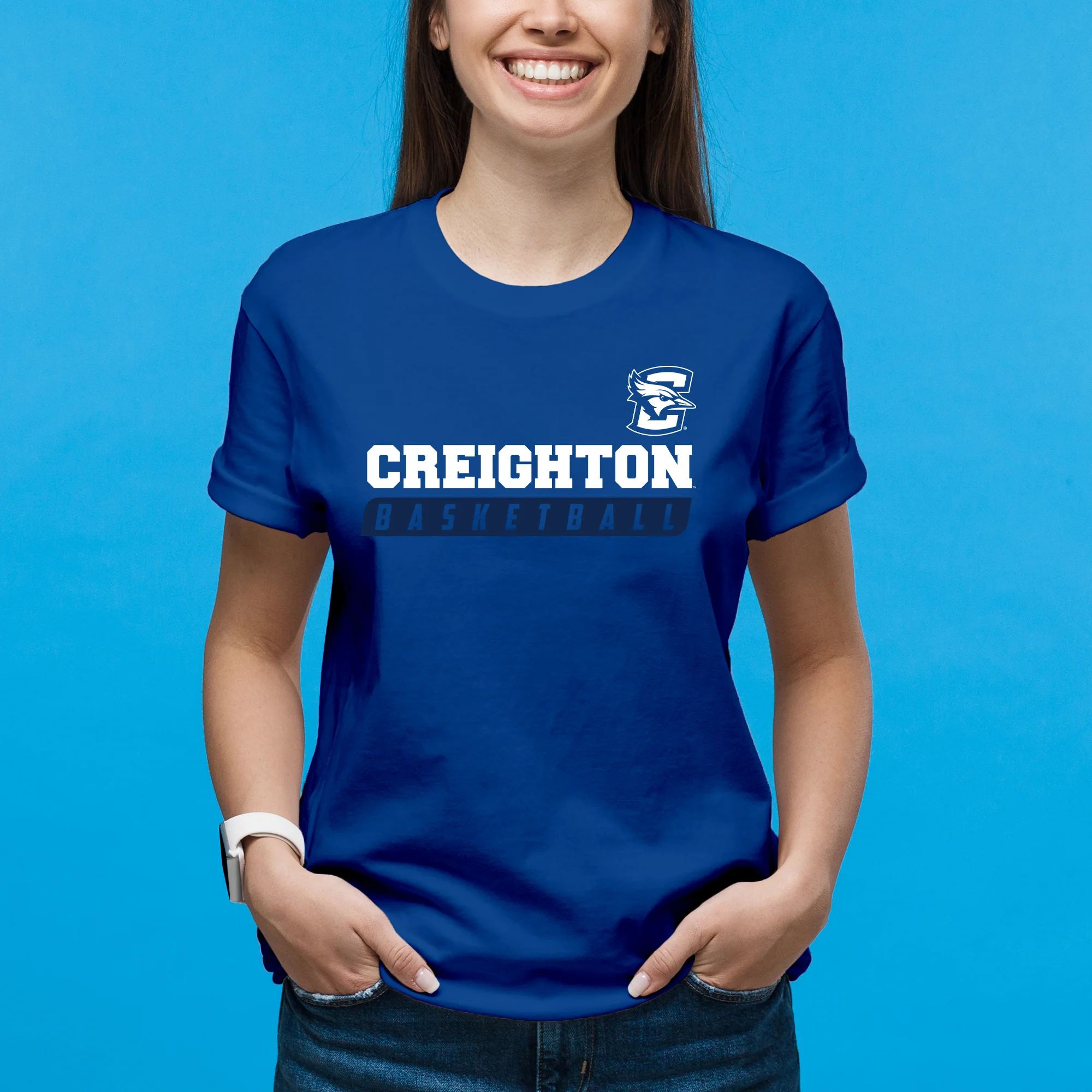 Creighton University Bluejays Basketball Slant Short Sleeve T Shirt - Royal - Image 4