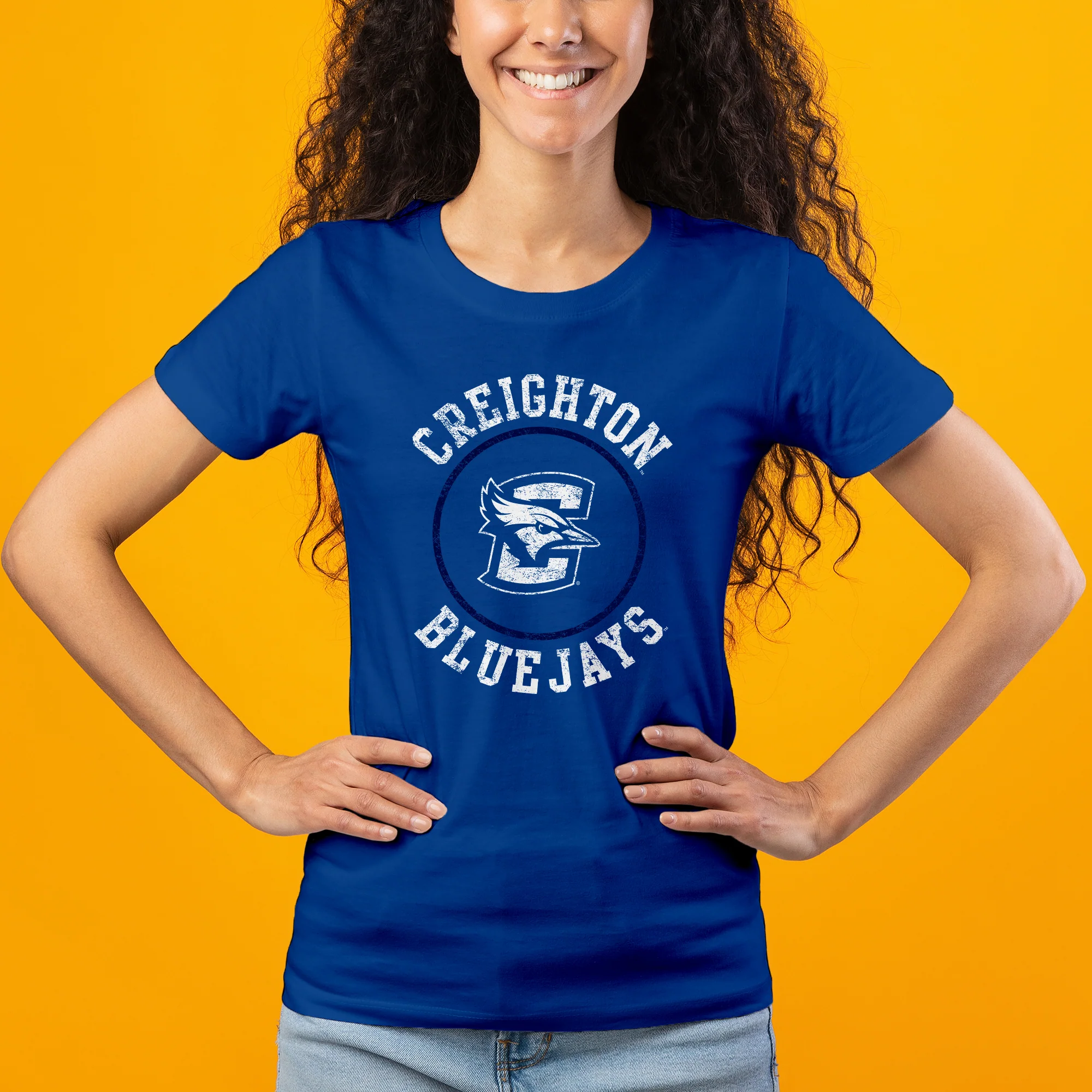 Creighton University Bluejays Distressed Circle Logo Womens Short Sleeve T Shirt - Royal - Image 3