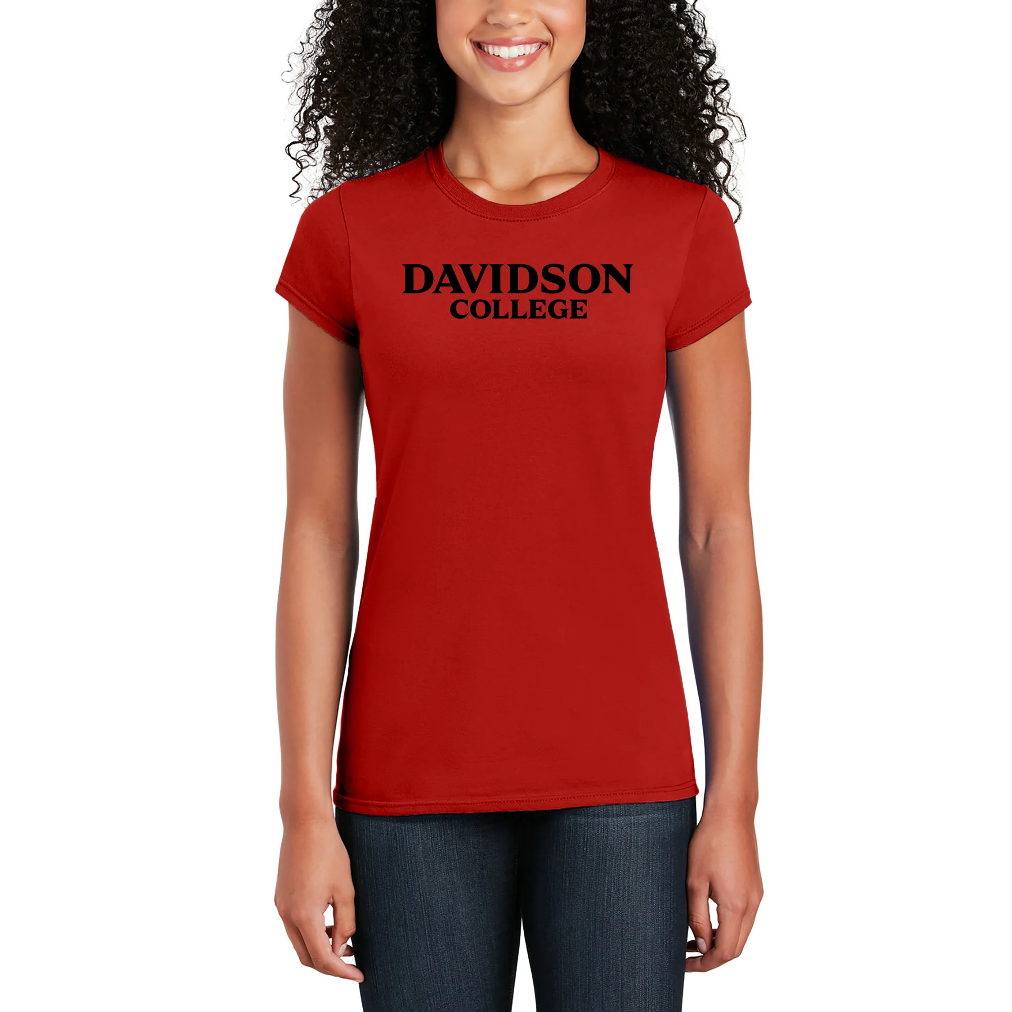 Davidson Wildcats Basic Block Women's T Shirt - Red - Image 4