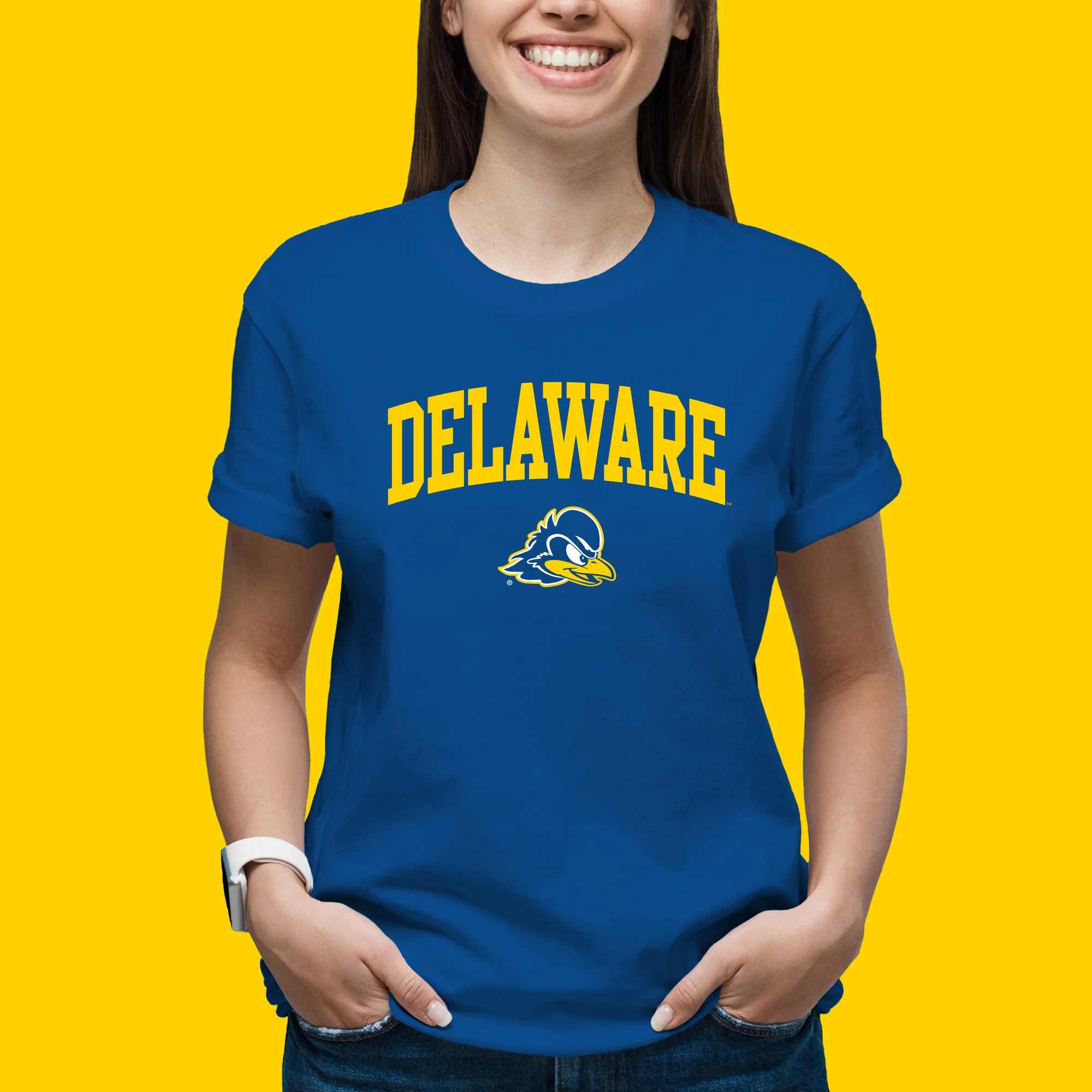Delaware Blue Hens Arch Logo T Shirt - Royal - Image 5