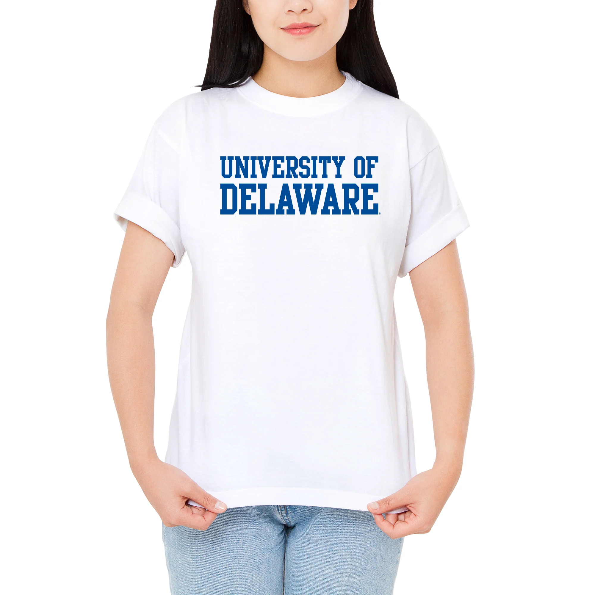 Delaware Blue Hens Basic Block T Shirt - White - Image 5