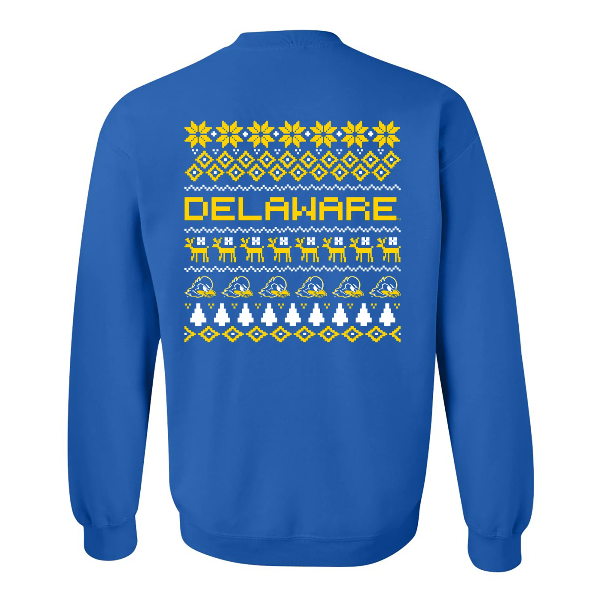 Delaware Blue Hens Holiday Ugly Sweater Crewneck Sweatshirt - Royal - Image 3