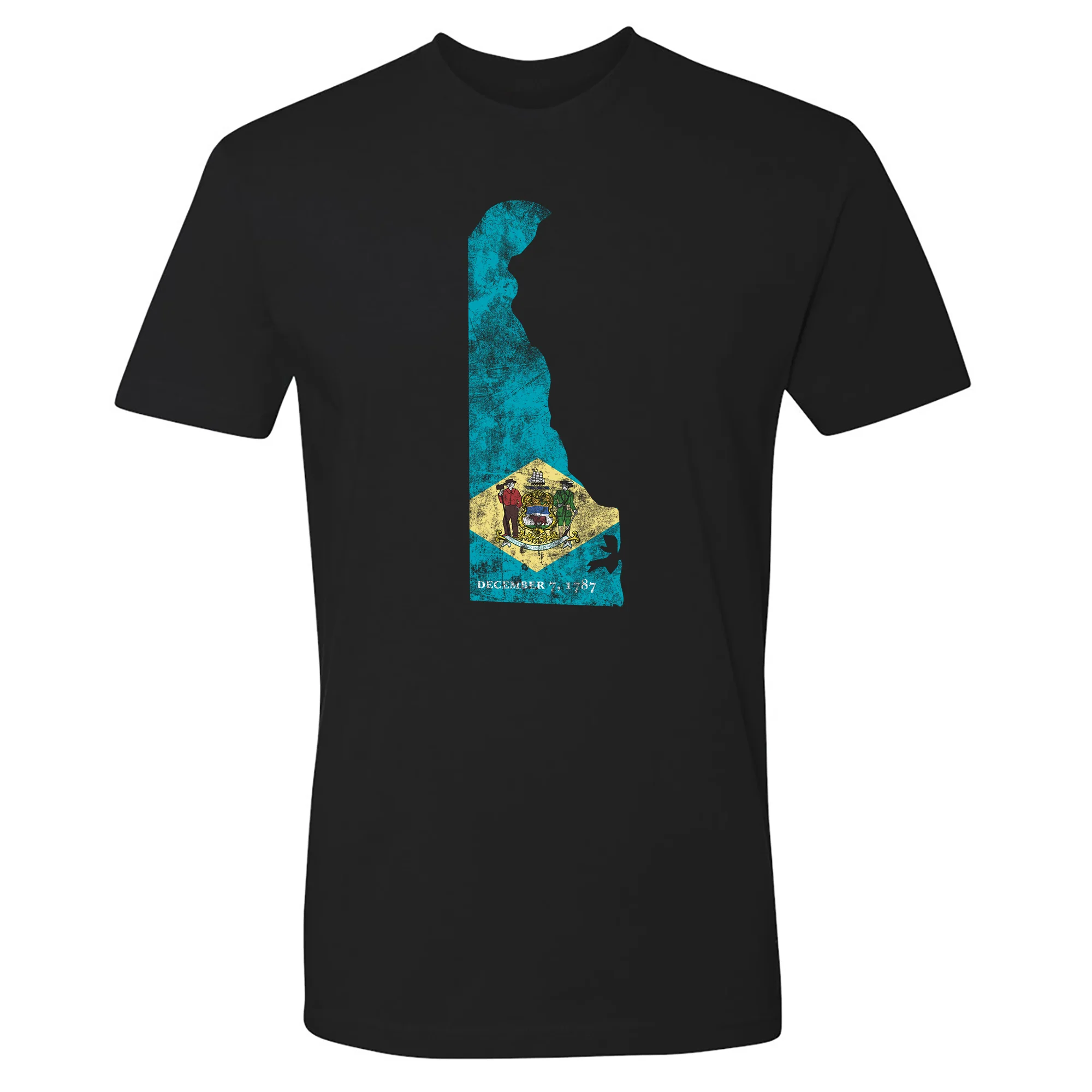 Delaware Distressed State Flag Outline NLA T-Shirt - Black