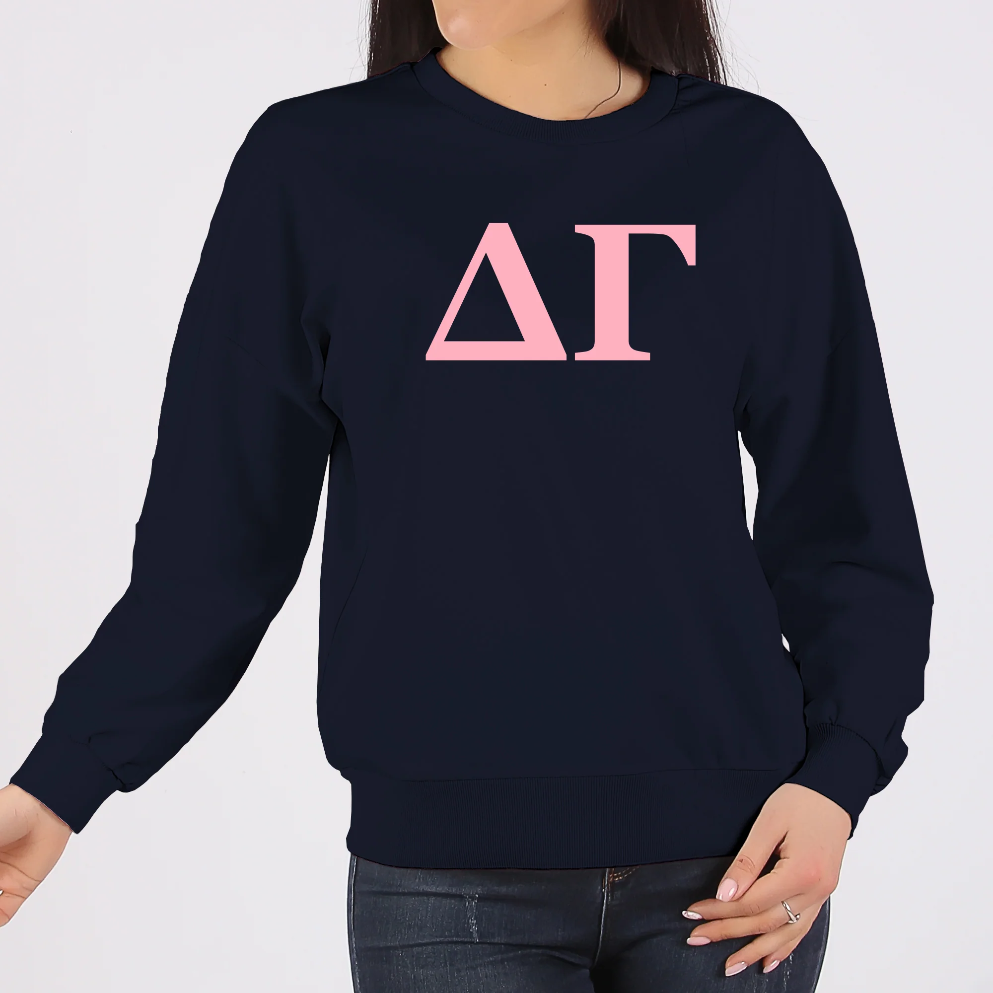 Delta Gamma Greek Letter Block Crewneck Sweatshirt - Navy - Image 3