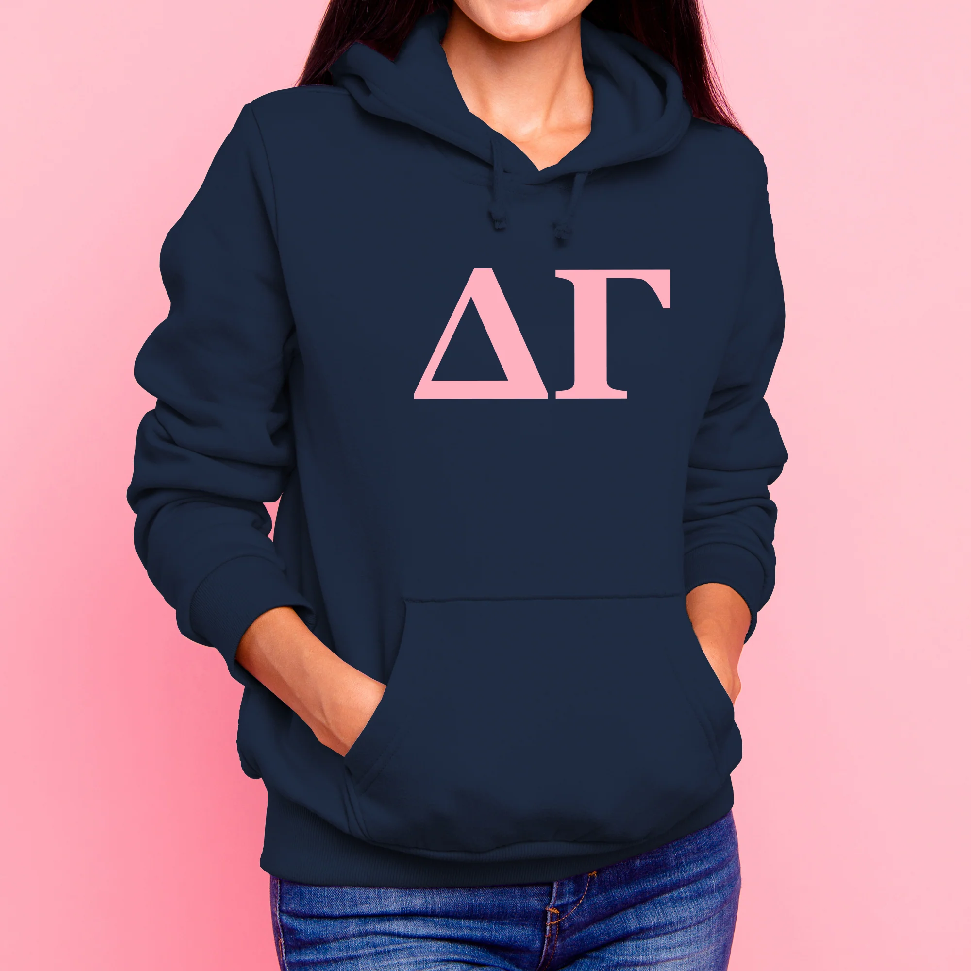 Delta Gamma Greek Letter Block Hoodie - Navy - Image 3