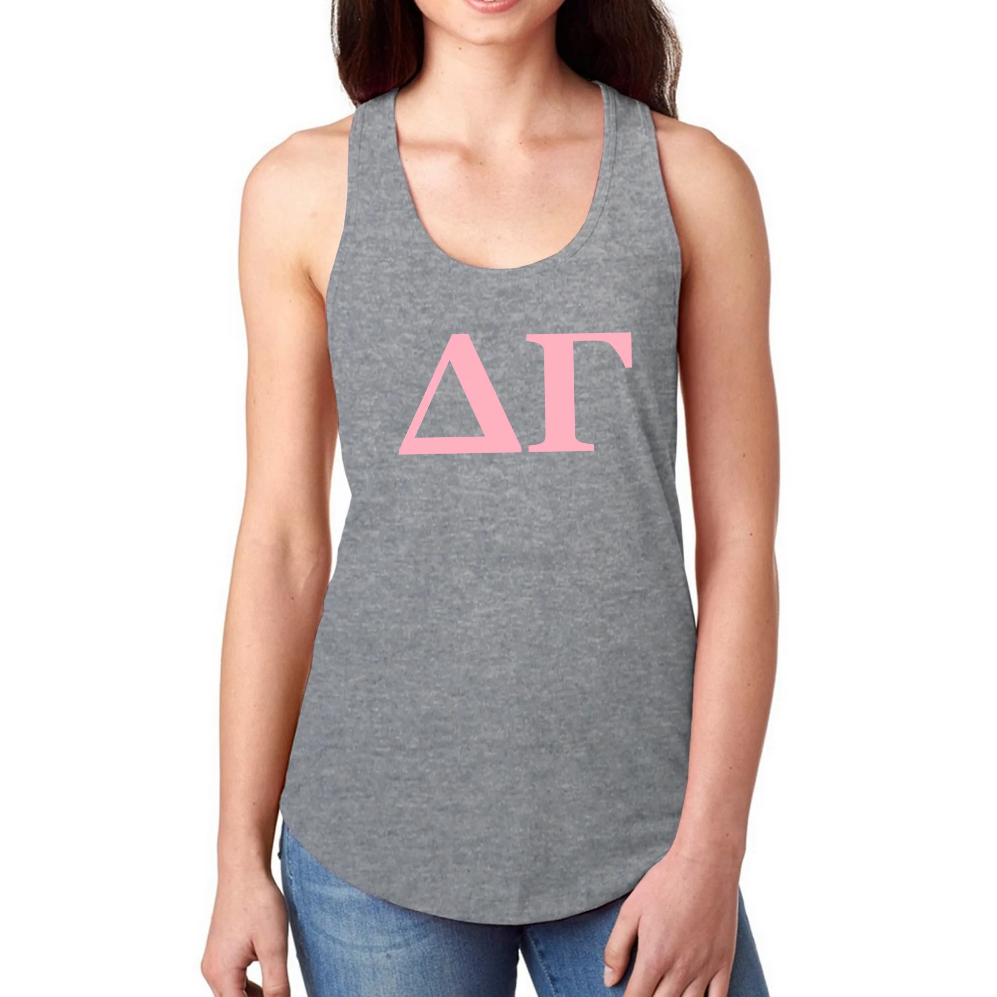 Delta Gamma Greek Letter Block Racerback Tank - Heather Grey - Image 3