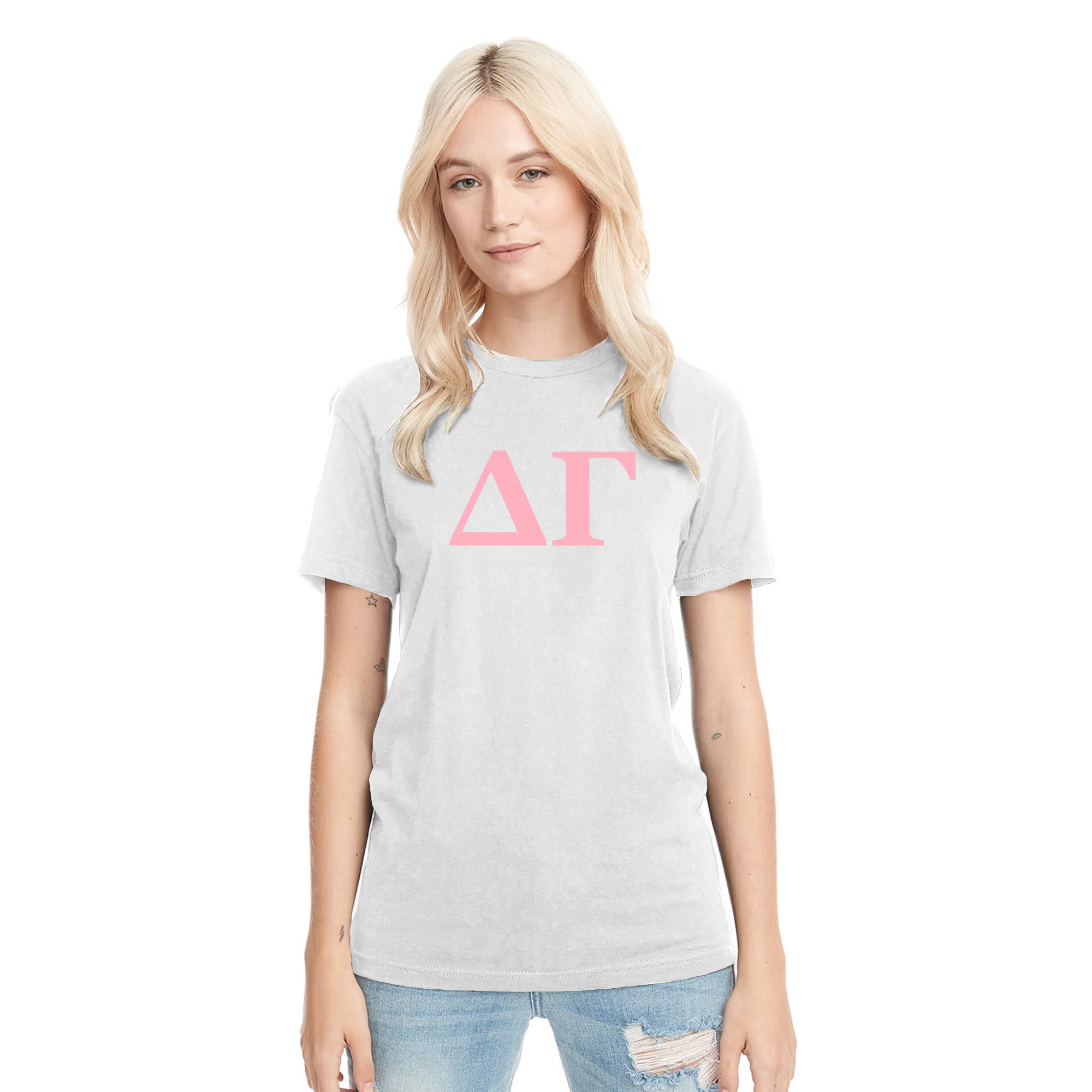 Delta Gamma Greek Letter Block Triblend T-Shirt - Heather White - Image 3