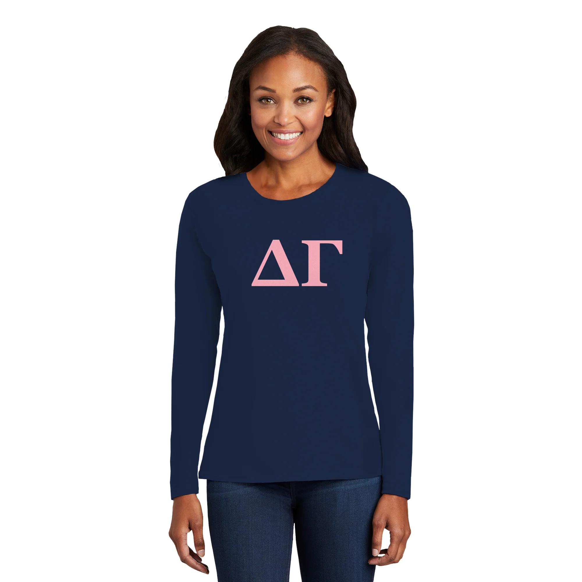 Delta Gamma Greek Letter Block Womens Long Sleeve - Navy - Image 3