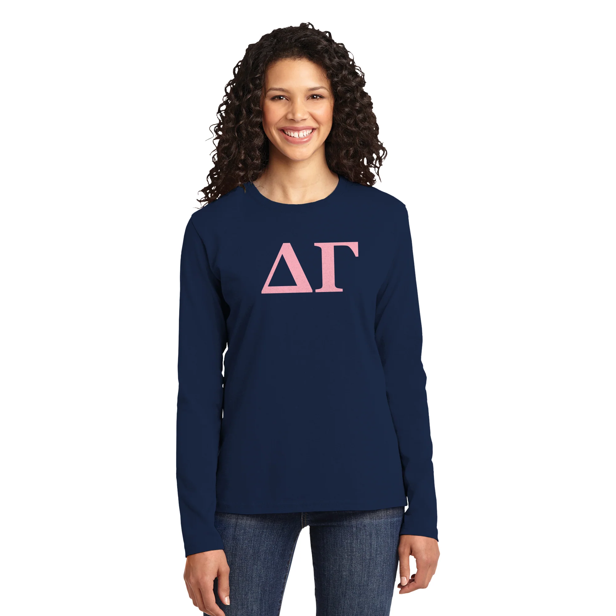 Delta Gamma Greek Letter Block Womens Long Sleeve - Navy - Image 4