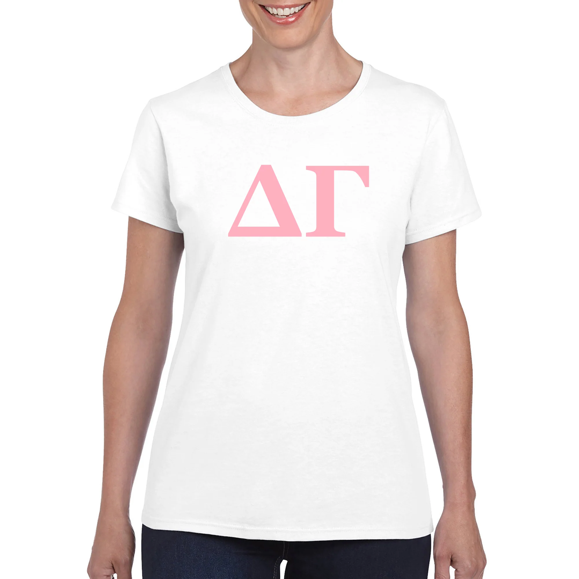 Delta Gamma Greek Letter Block Womens T-Shirt - White - Image 3