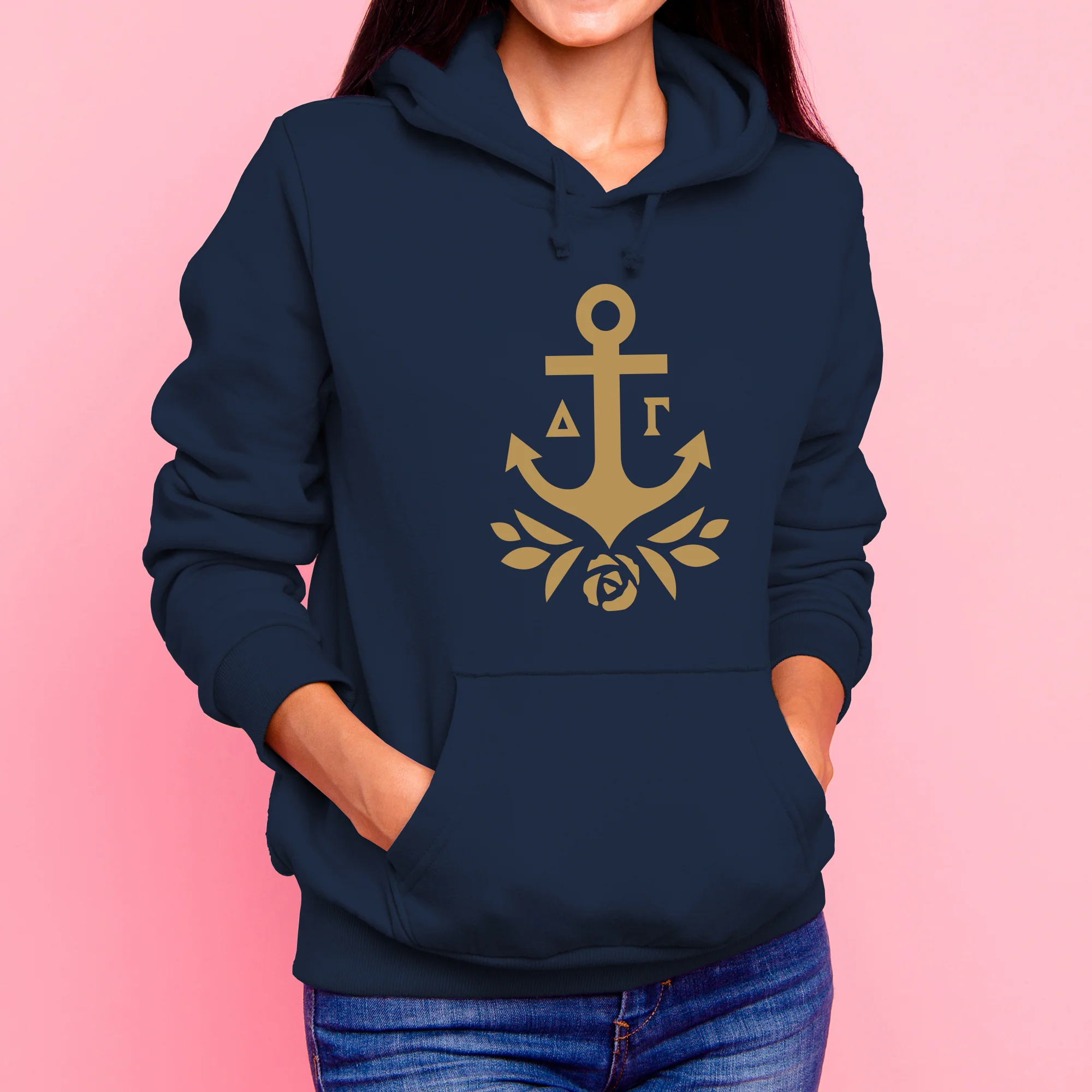 Delta Gamma Greek Primary Logo Hoodie - Navy - Image 3