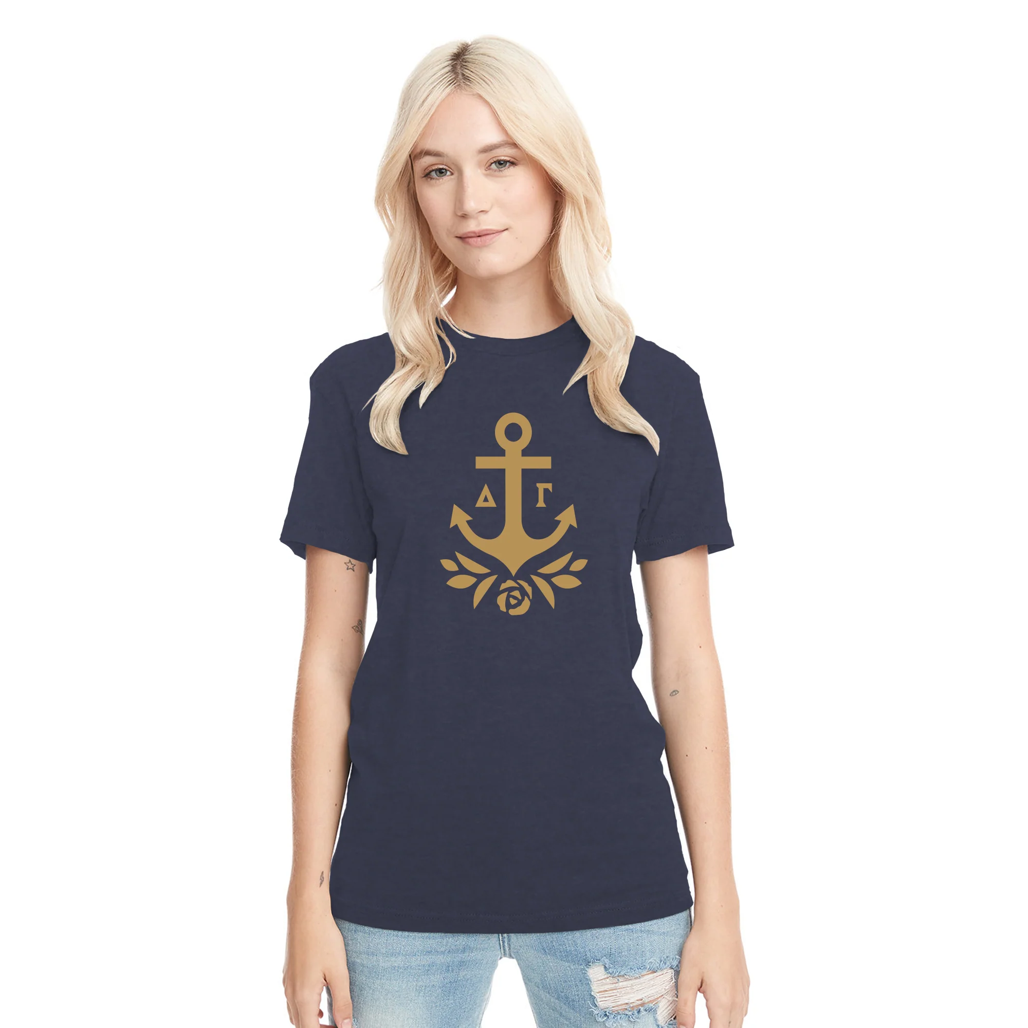 Delta Gamma Greek Primary Logo Triblend T-Shirt - Vintage Navy - Image 3