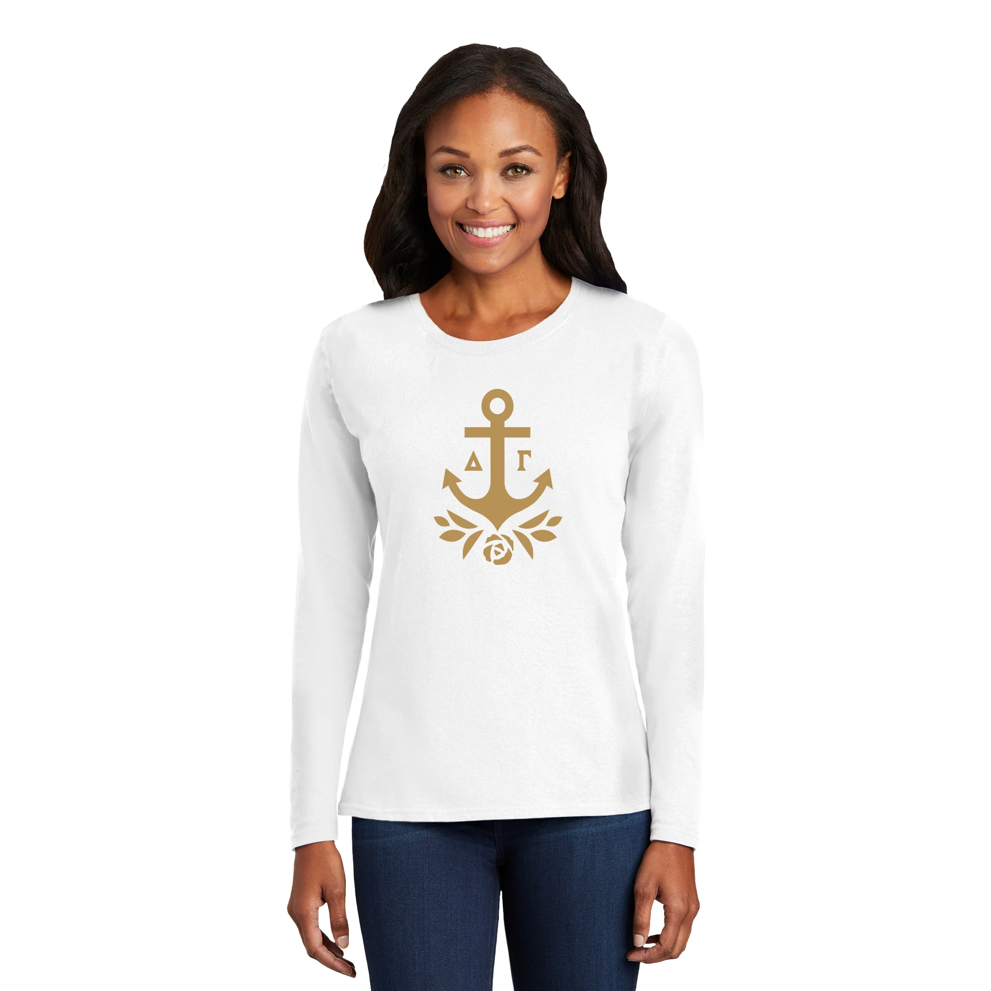 Delta Gamma Greek Primary Logo Womens Long Sleeve - White - Image 3