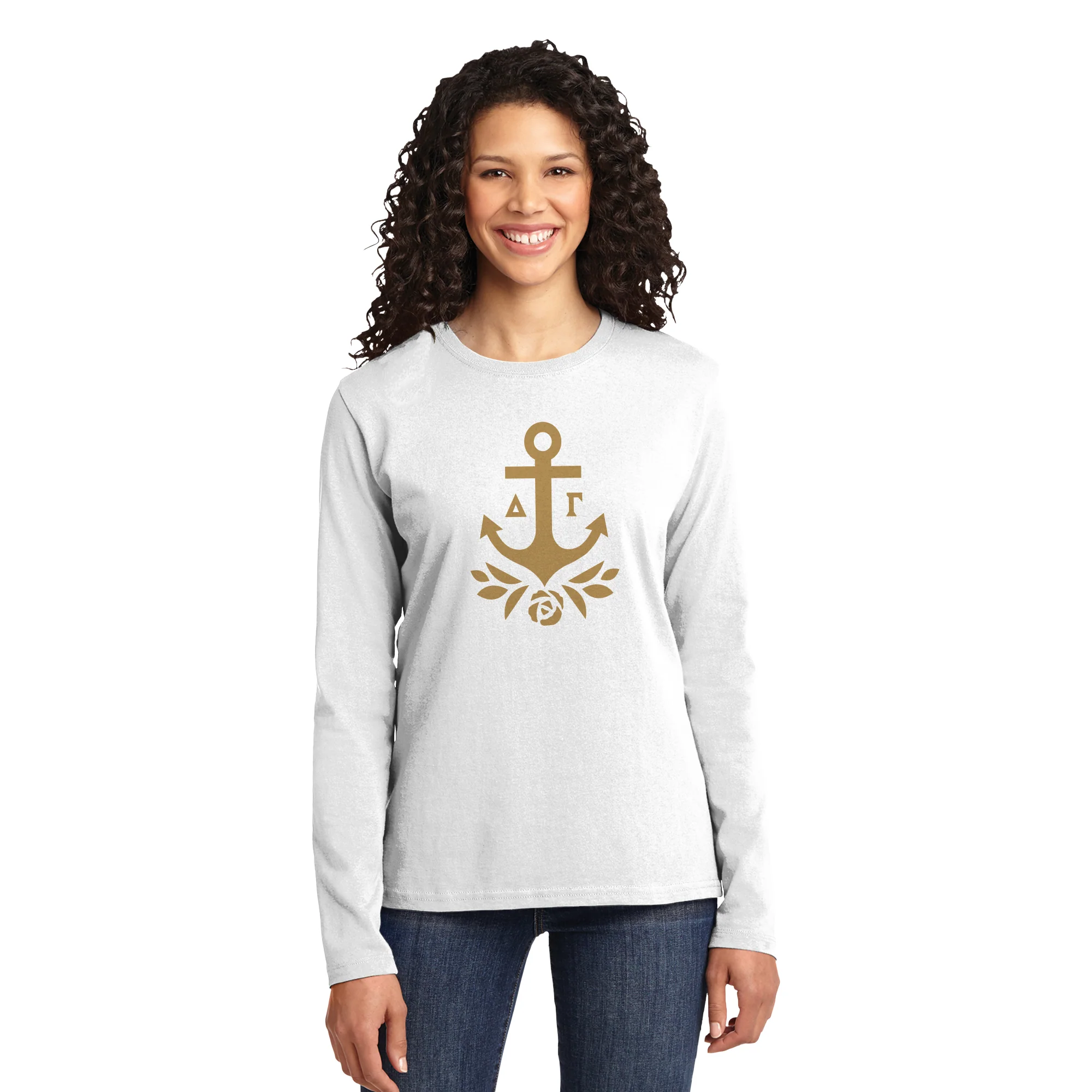 Delta Gamma Greek Primary Logo Womens Long Sleeve - White - Image 4