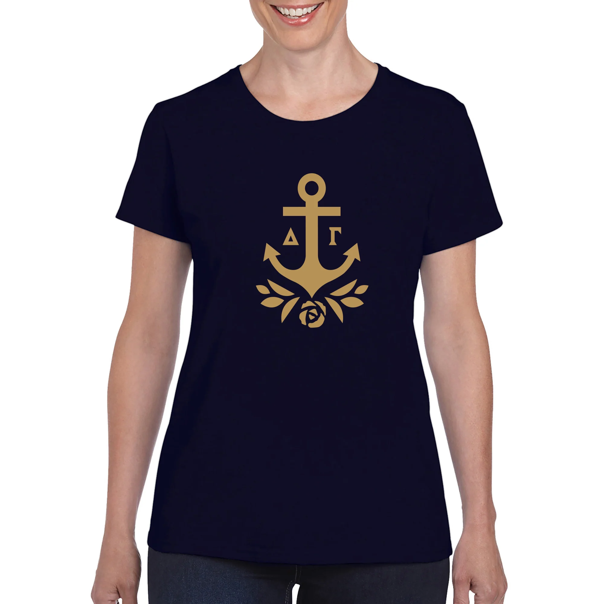 Delta Gamma Greek Primary Logo Womens T-Shirt - Navy - Image 3