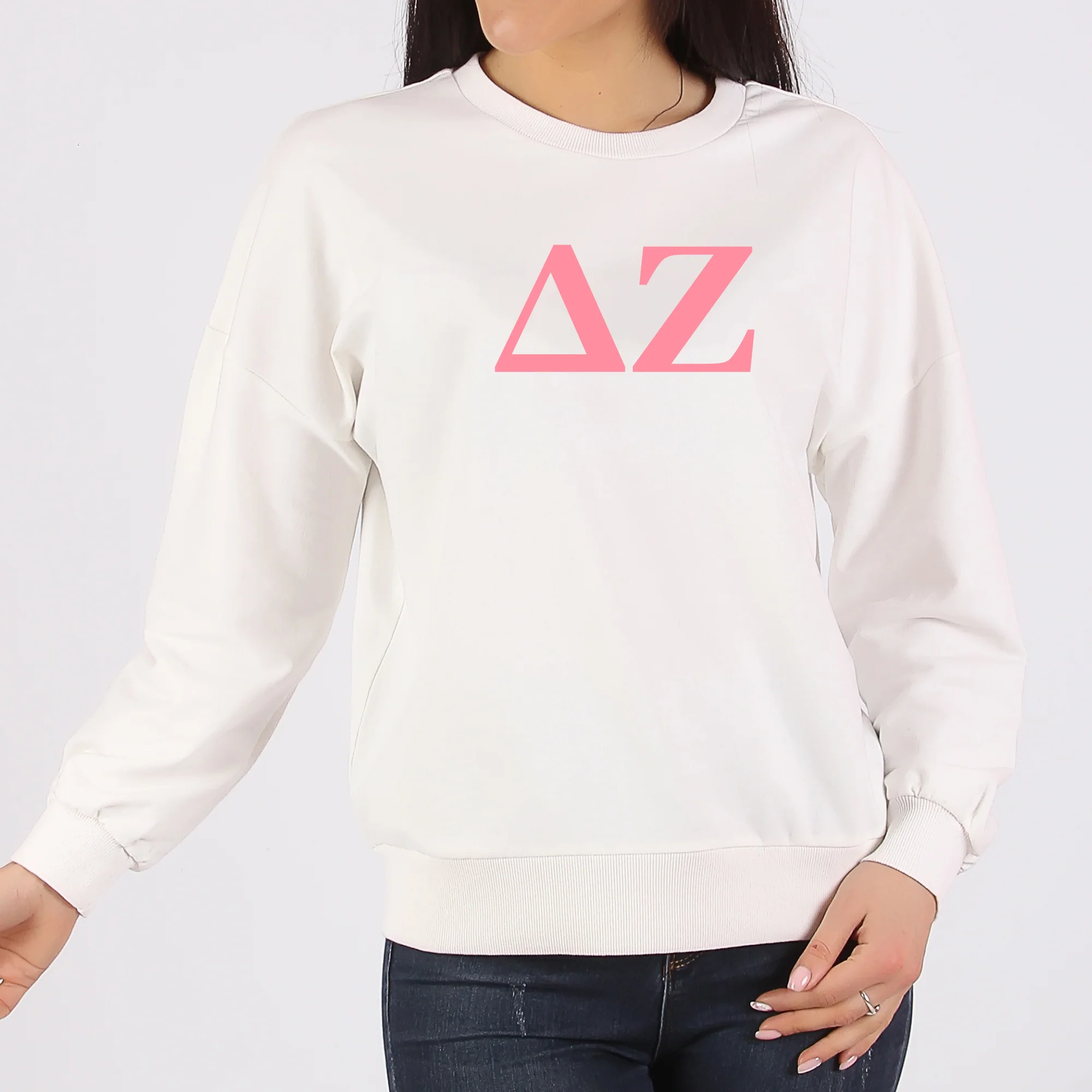 Delta Zeta Greek Letter Block Crewneck Sweatshirt - White - Image 3