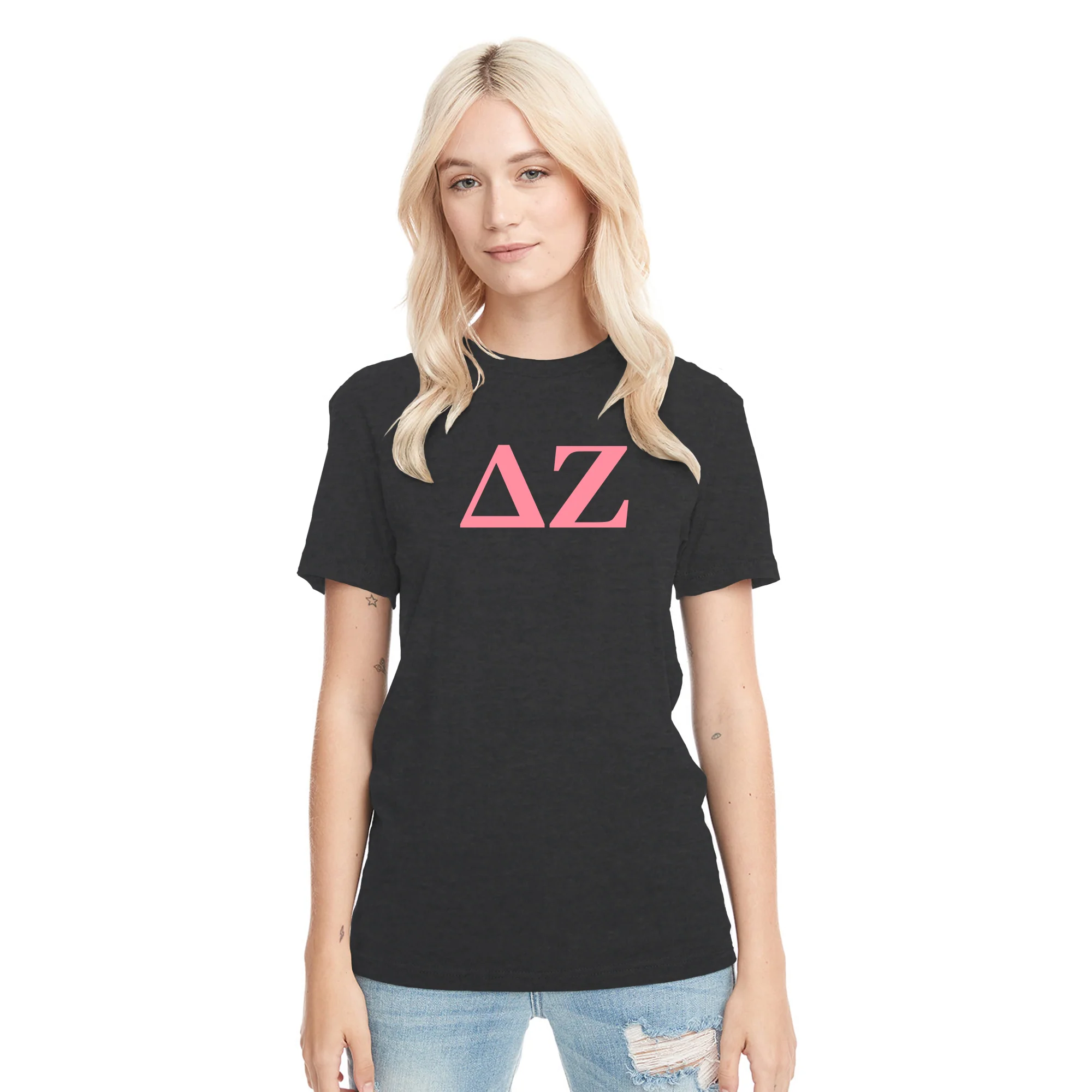 Delta Zeta Greek Letter Block NLA Triblend T-Shirt - Vintage Black - Image 3