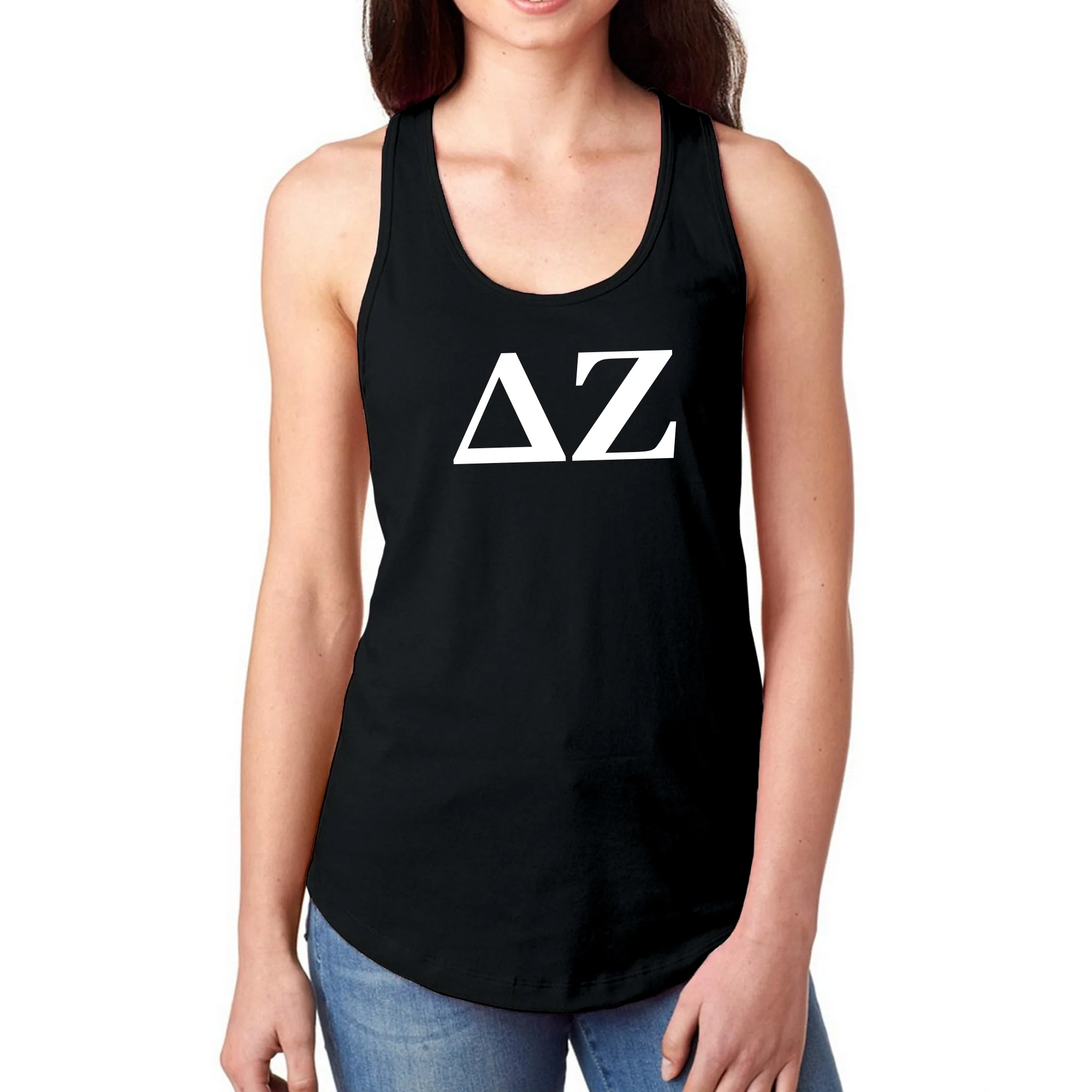 Delta Zeta Greek Letter Block Racerback Tank - Black - Image 3