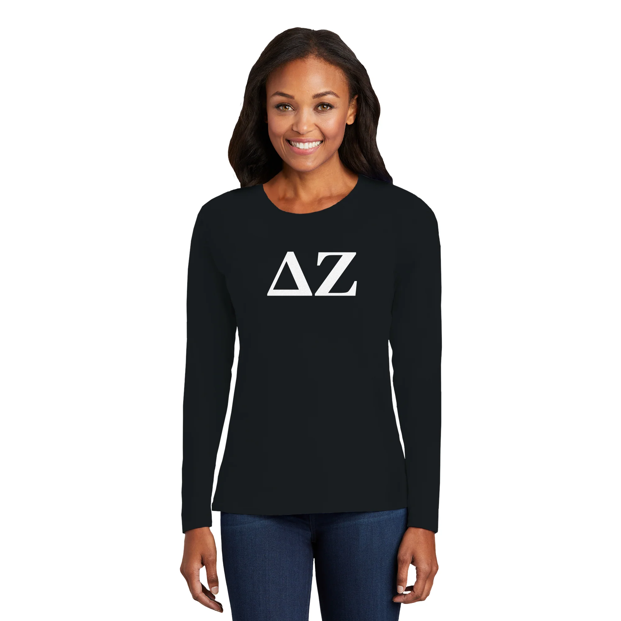 Delta Zeta Greek Letter Block Womens Long Sleeve - Black - Image 3