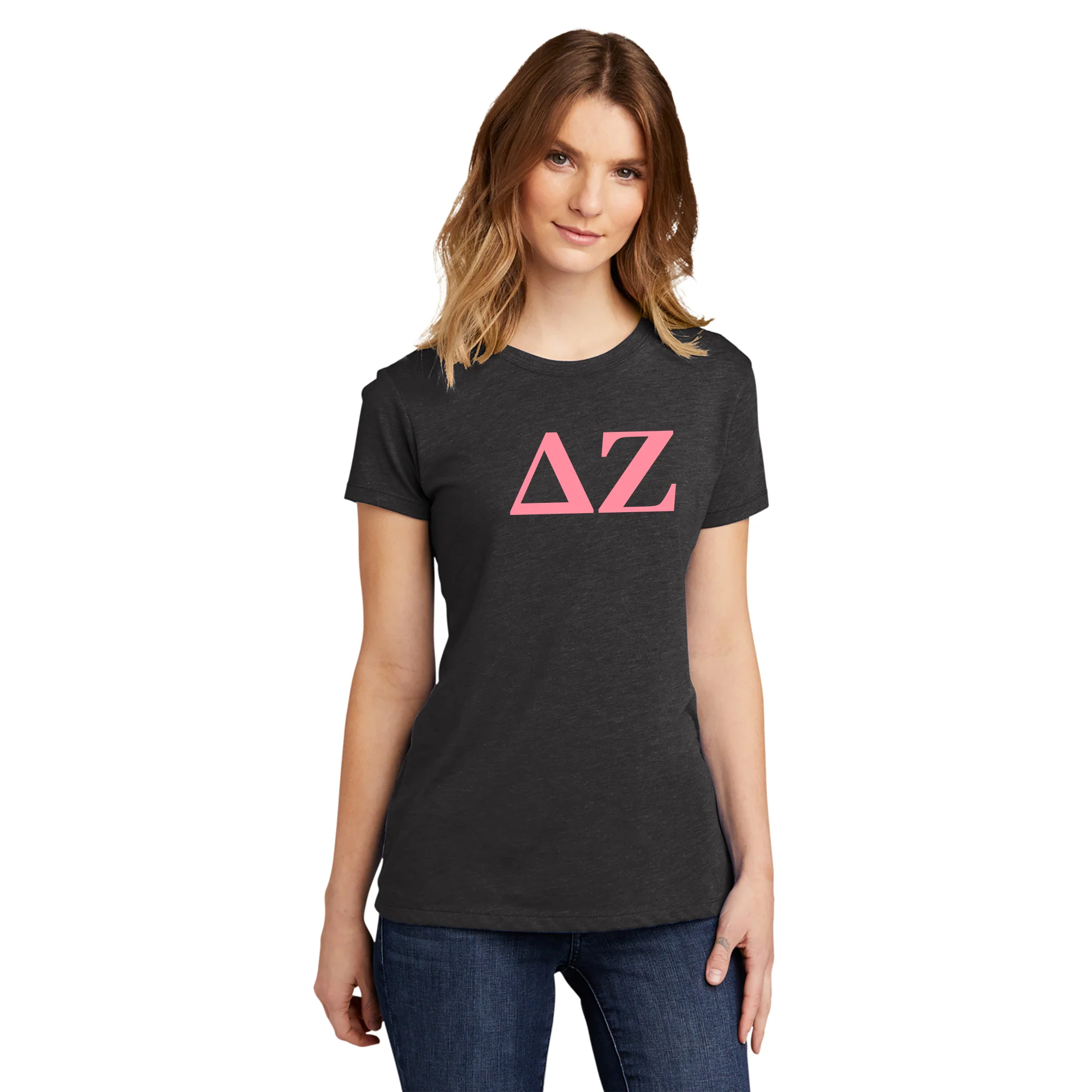 Delta Zeta Greek Letter Block Womens NLA Triblend T-Shirt - Vintage Black - Image 3