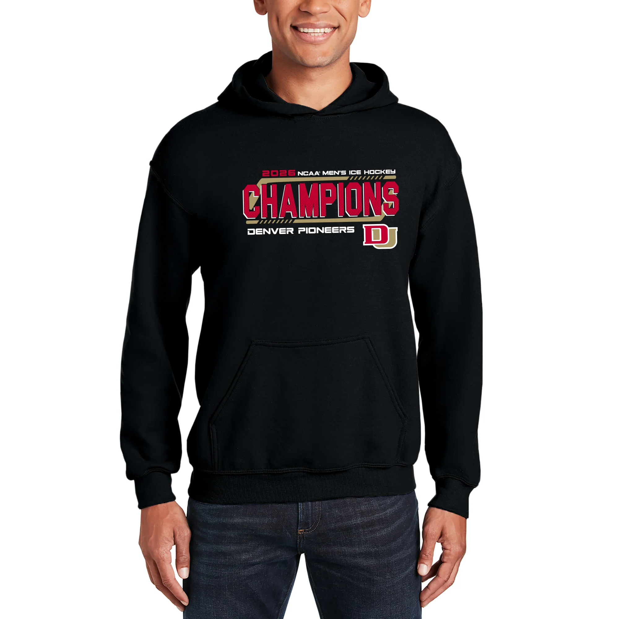 Denver 2026 Hockey National Champions Hockey Frame Hoodie - Black - Image 3