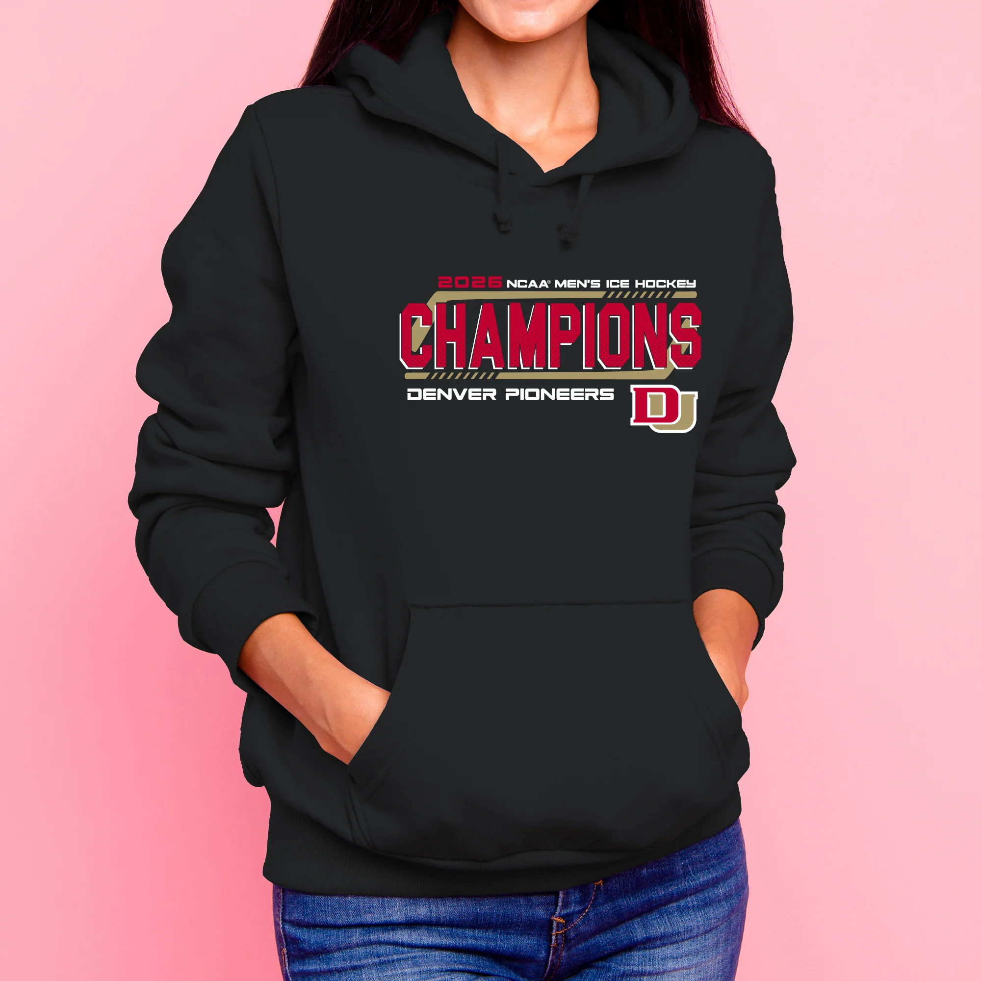 Denver 2026 Hockey National Champions Hockey Frame Hoodie - Black - Image 4