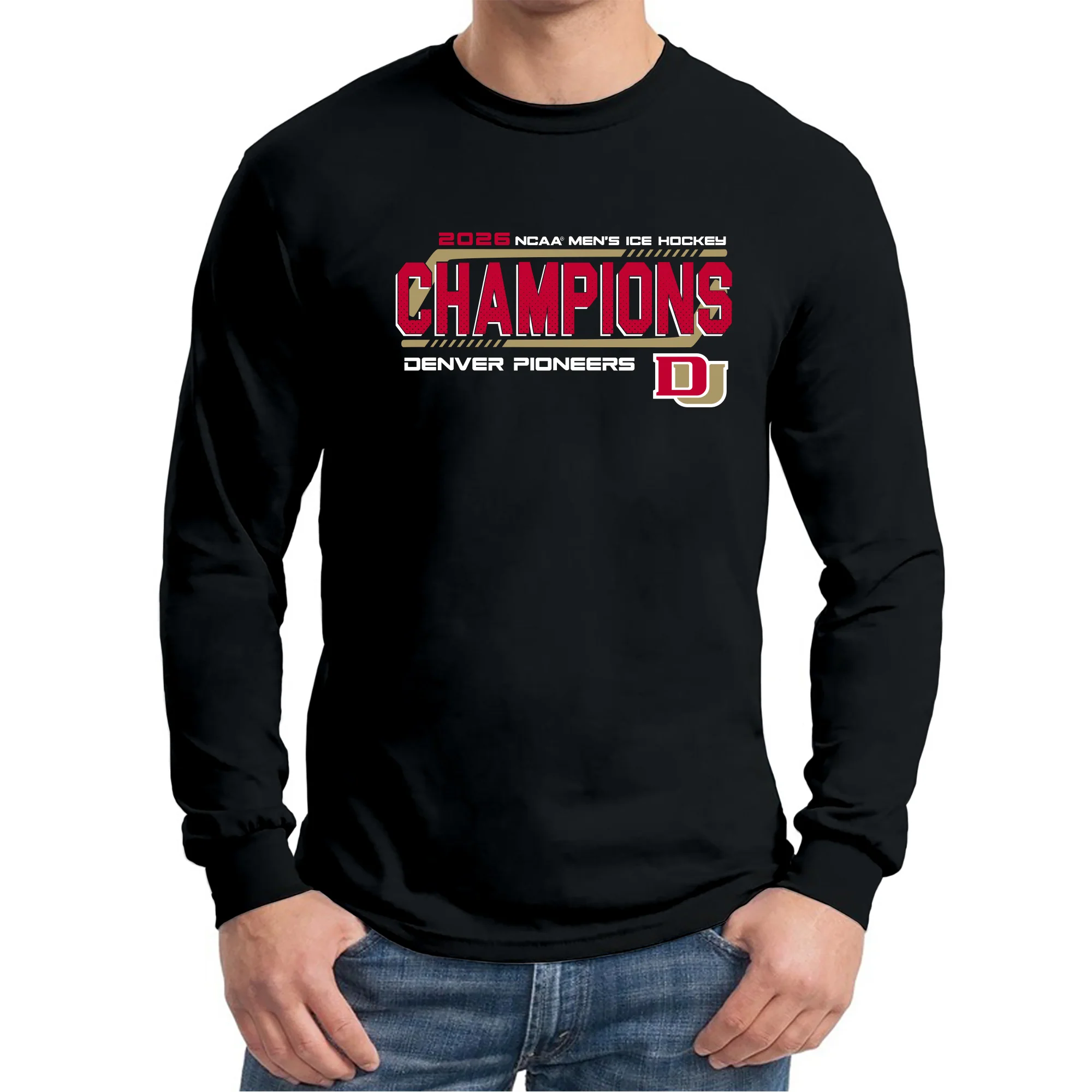 Denver 2026 Hockey National Champions Hockey Frame Long Sleeve - Black - Image 3