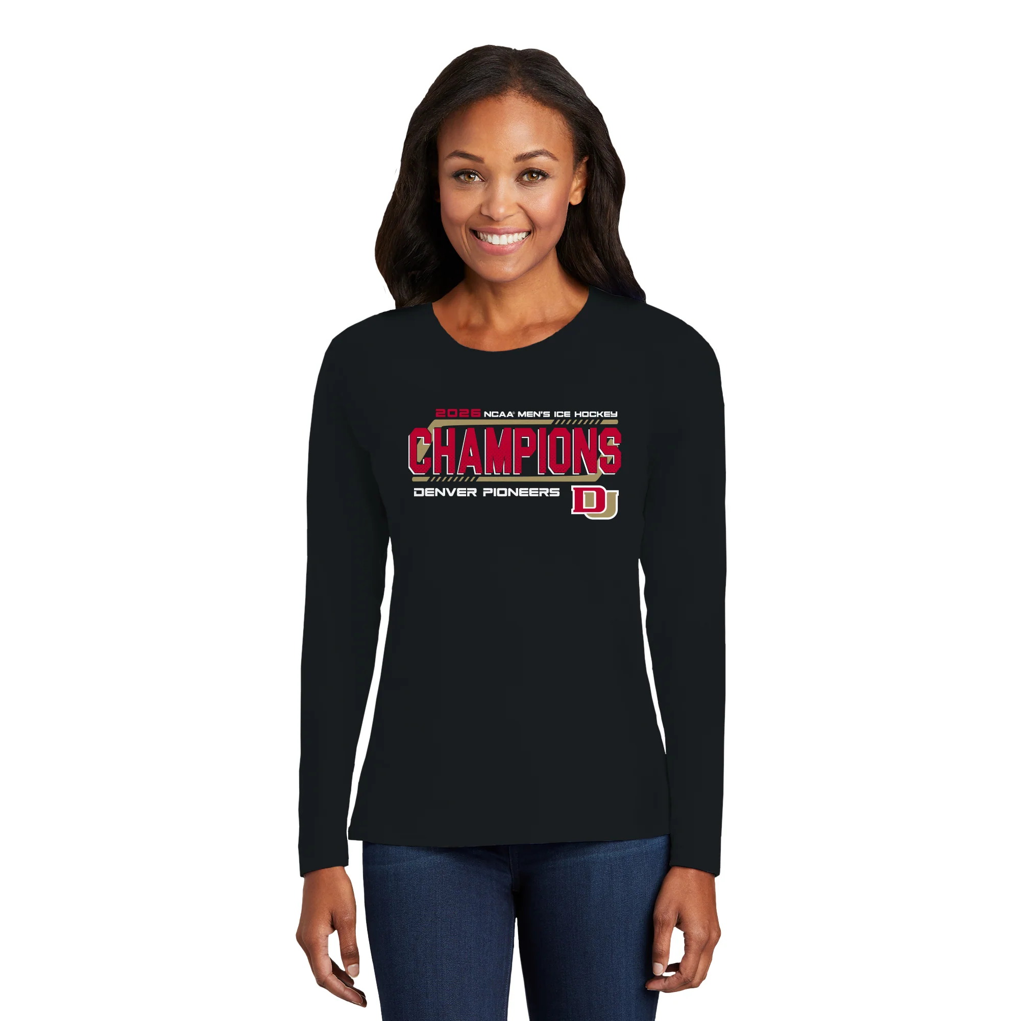Denver 2026 Hockey National Champions Hockey Frame Womens Long Sleeve - Black - Image 3