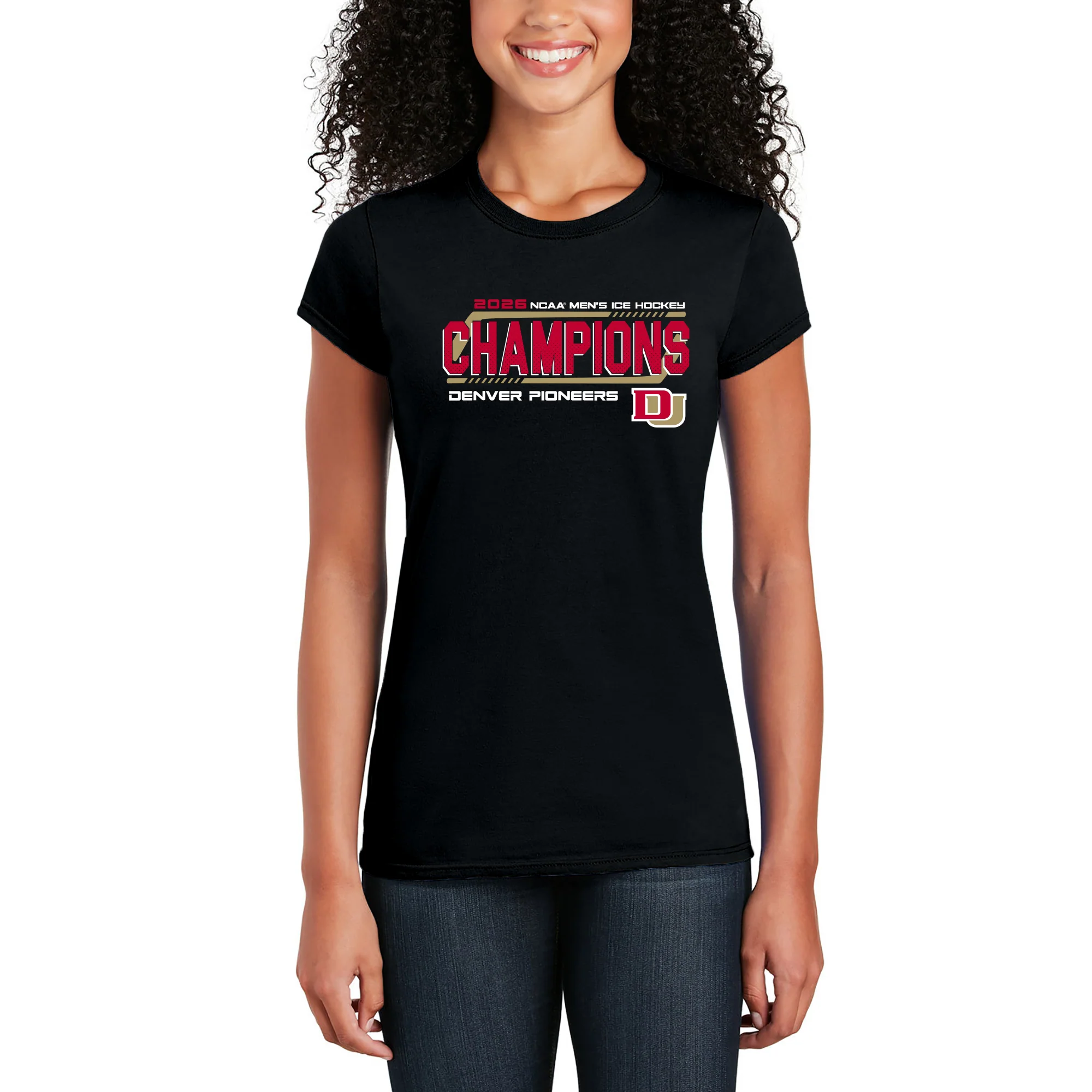 Denver 2026 Hockey National Champions Hockey Frame Womens T-Shirt - Black - Image 4