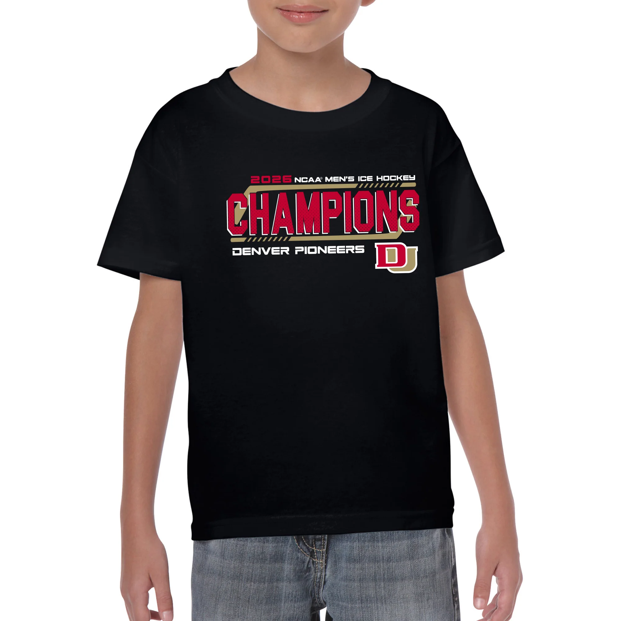 Denver 2026 Hockey National Champions Hockey Frame Youth T-Shirt - Black - Image 3